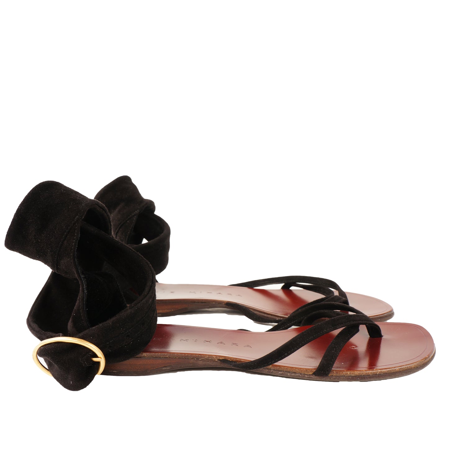 CHIE MIHARA BLACK SUEDE ANKLE TIE SANDAL - leefluxury.com