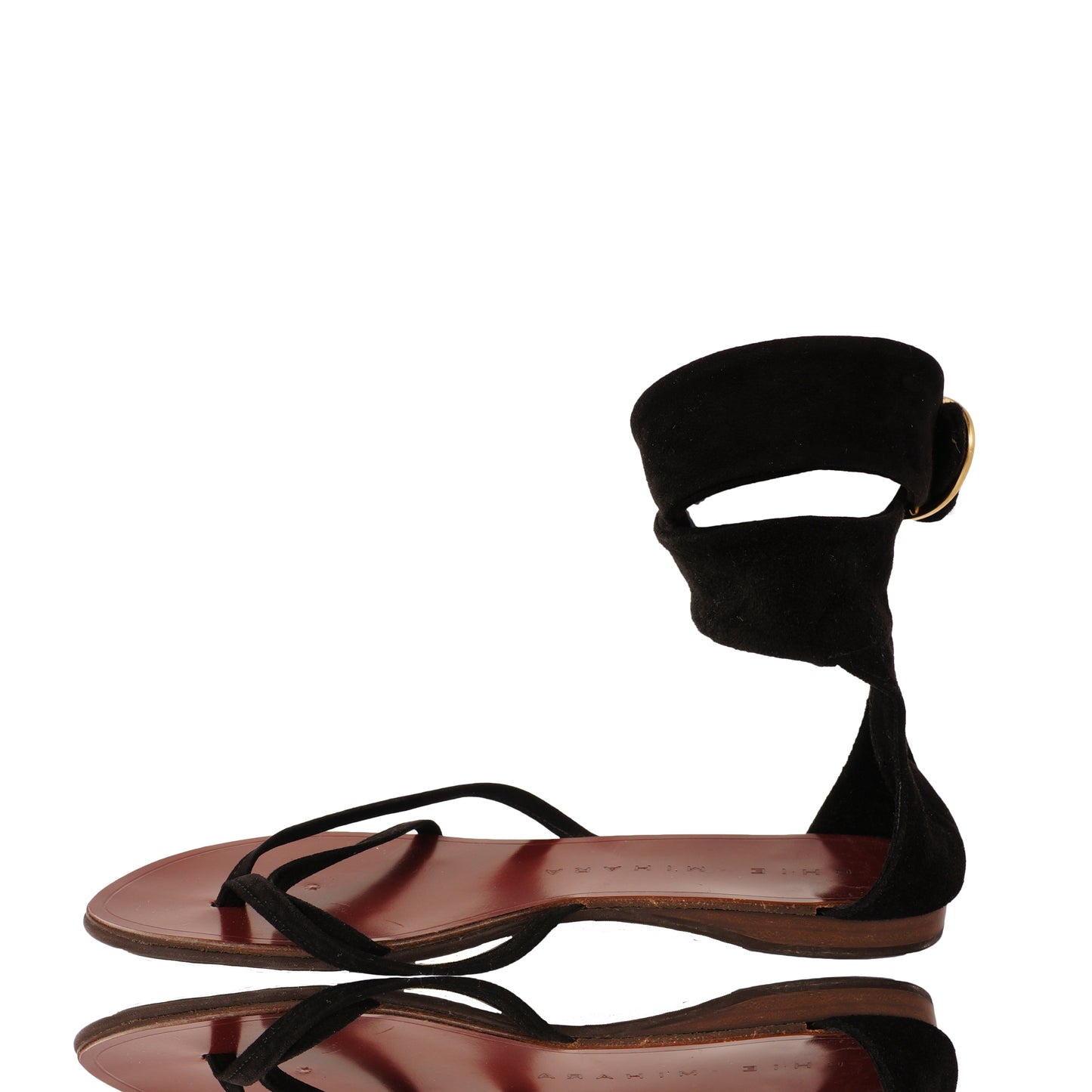 CHIE MIHARA BLACK SUEDE ANKLE TIE SANDAL - leefluxury.com