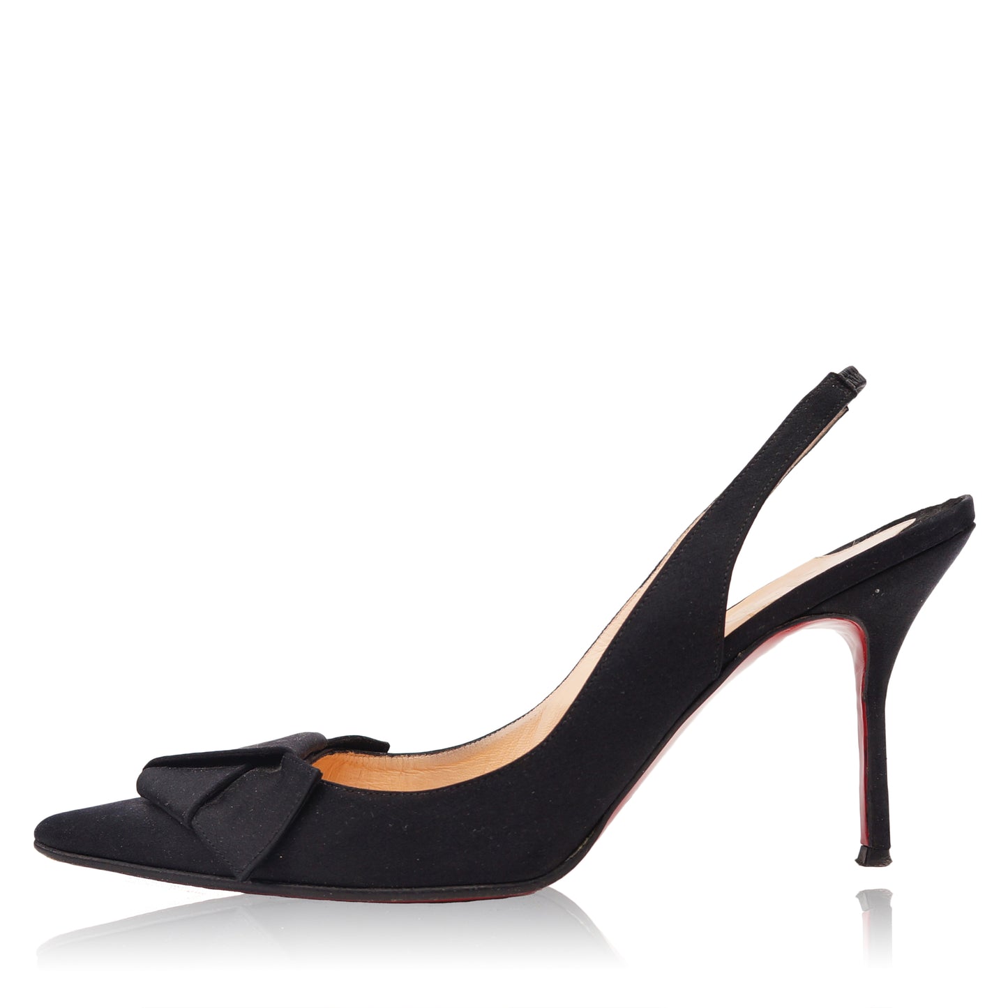 CHRISTIAN LOUBOUTIN BLACK SATIN BOW SLINGBACK - leefluxury.com