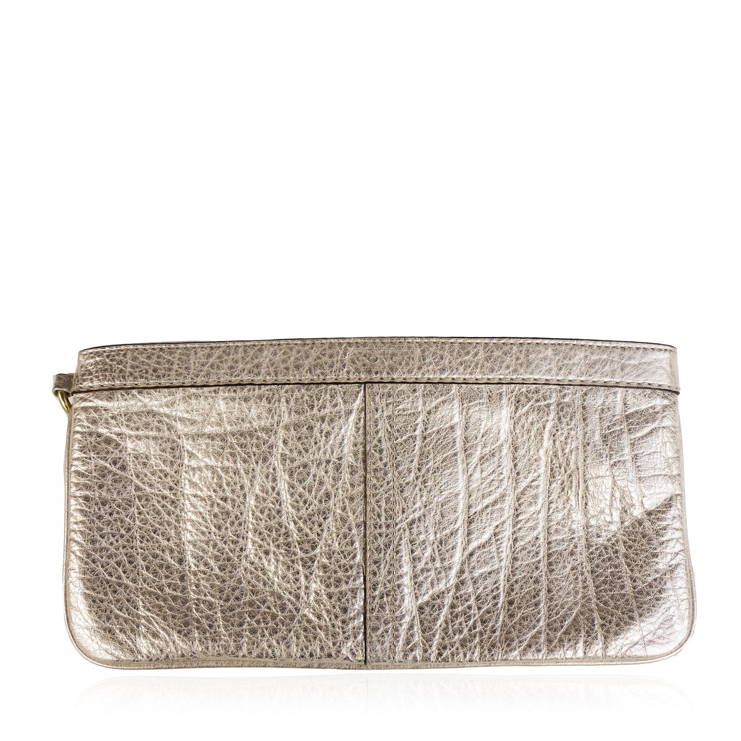 COACH METALLIC GRAINED LEATHER WRISTLET CLUTCH BAG - leefluxury.com