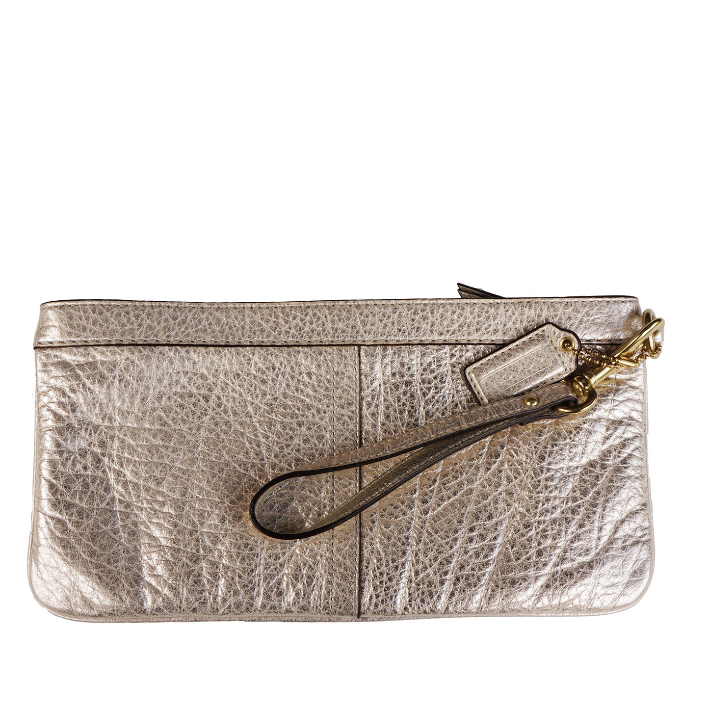 COACH METALLIC GRAINED LEATHER WRISTLET CLUTCH BAG - leefluxury.com