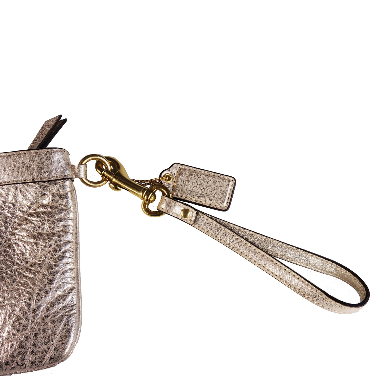 COACH METALLIC GRAINED LEATHER WRISTLET CLUTCH BAG - leefluxury.com