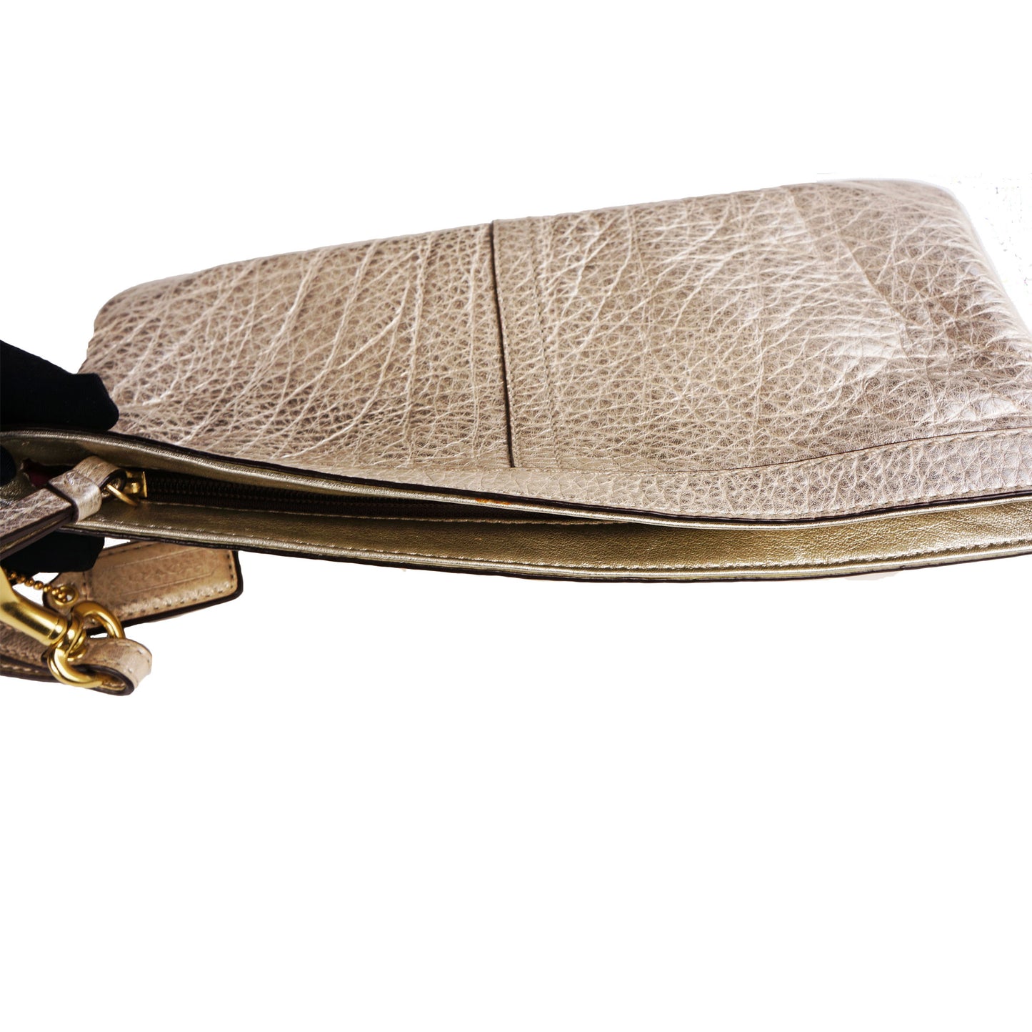 COACH METALLIC GRAINED LEATHER WRISTLET CLUTCH BAG - leefluxury.com