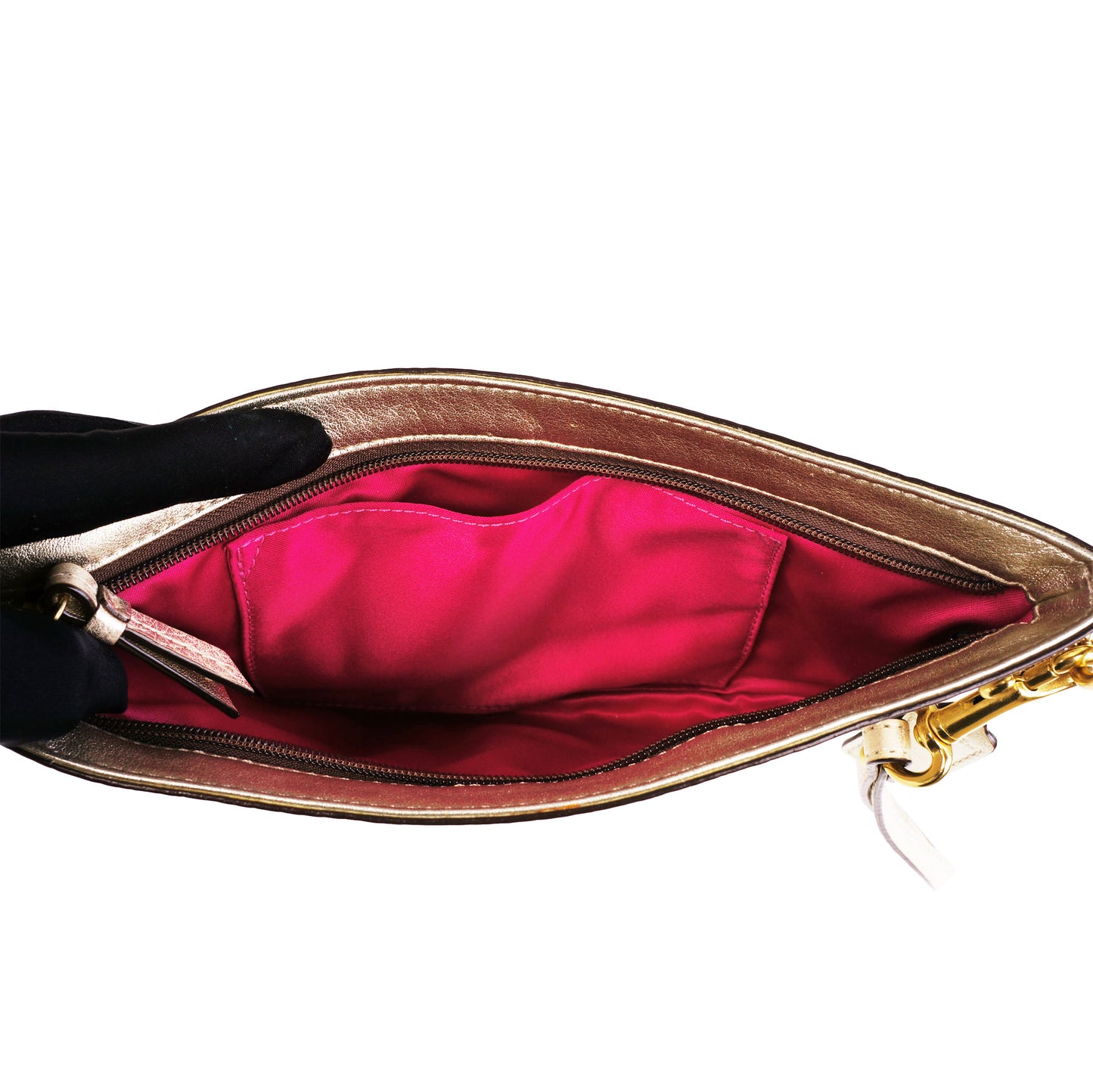COACH METALLIC GRAINED LEATHER WRISTLET CLUTCH BAG - leefluxury.com