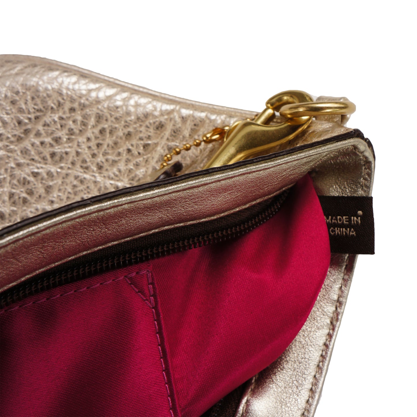 COACH METALLIC GRAINED LEATHER WRISTLET CLUTCH BAG - leefluxury.com