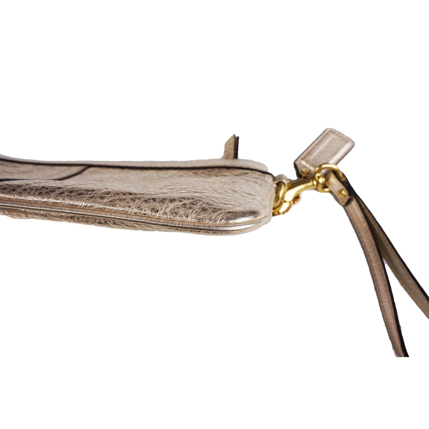COACH METALLIC GRAINED LEATHER WRISTLET CLUTCH BAG - leefluxury.com