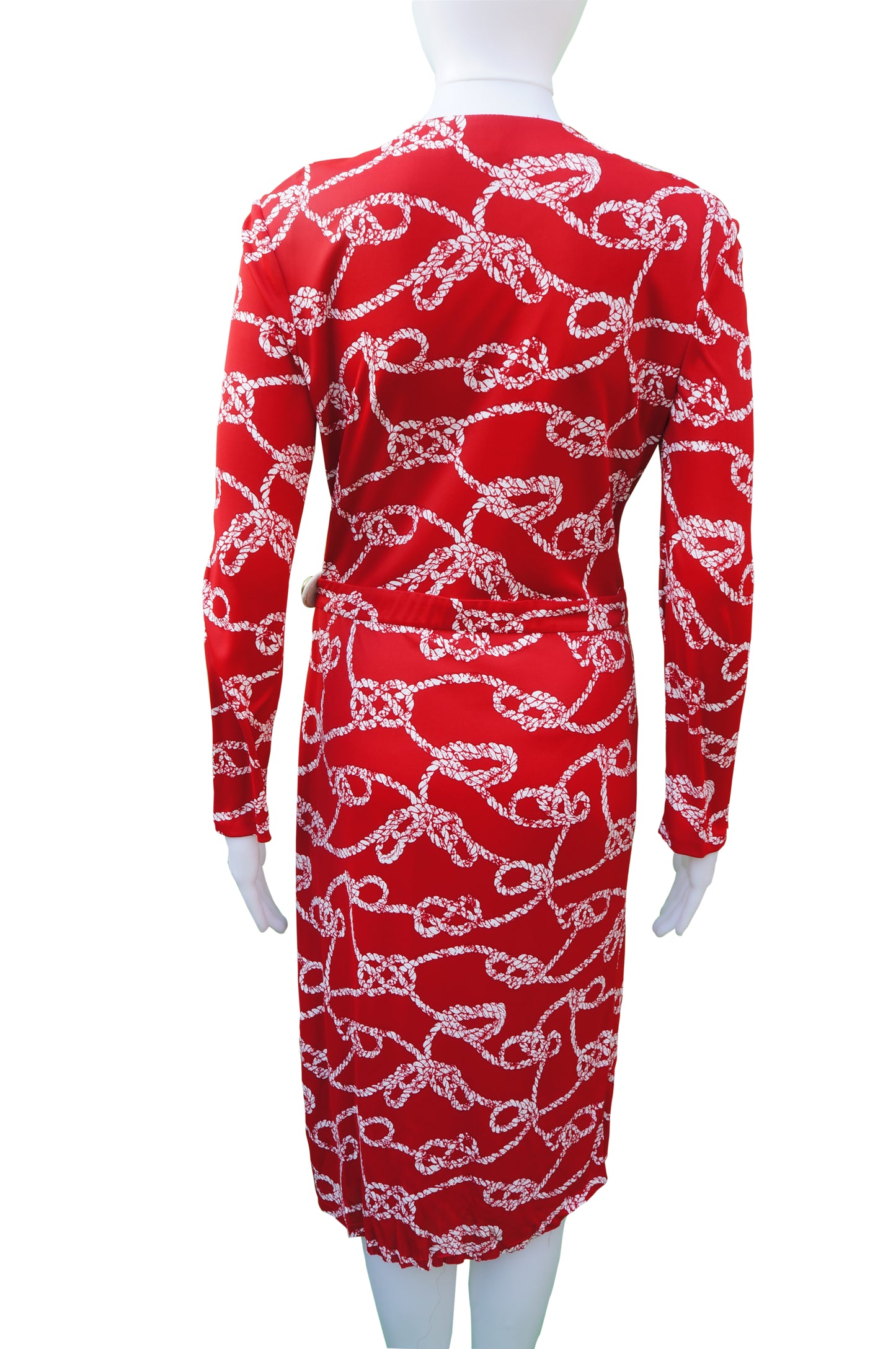 Gucci Wrap Red Rope Print Dress Long Sleeve Leather Tie - leefluxury.com