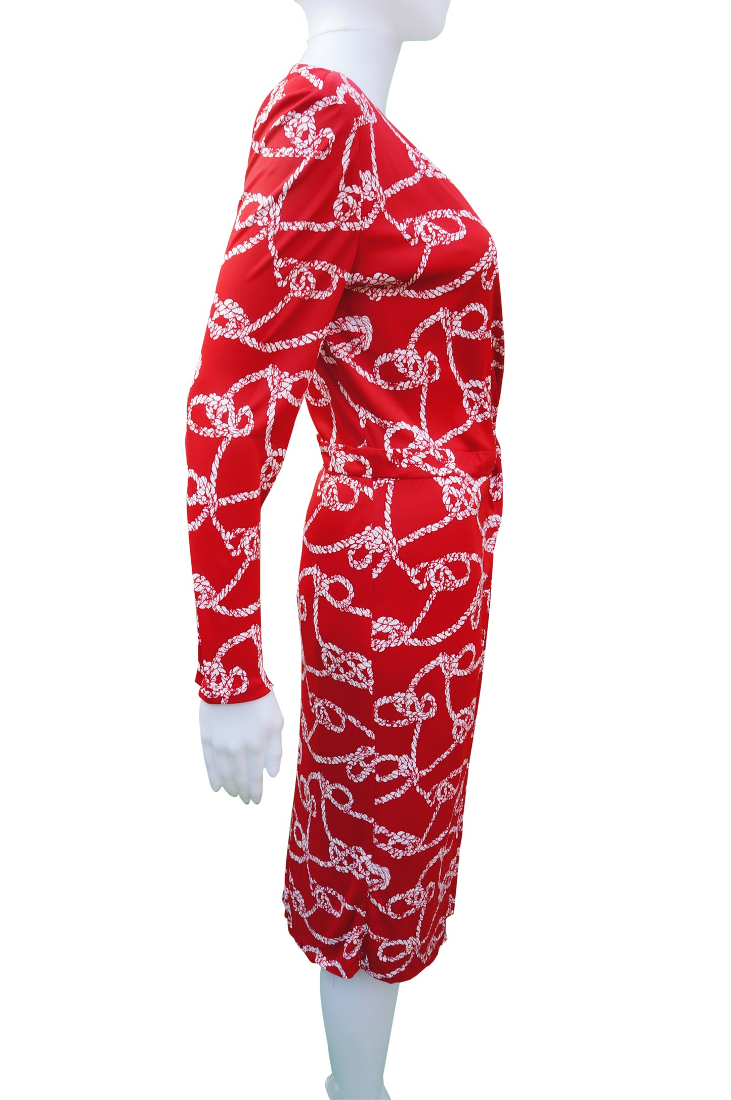 Gucci Wrap Red Rope Print Dress Long Sleeve Leather Tie - leefluxury.com