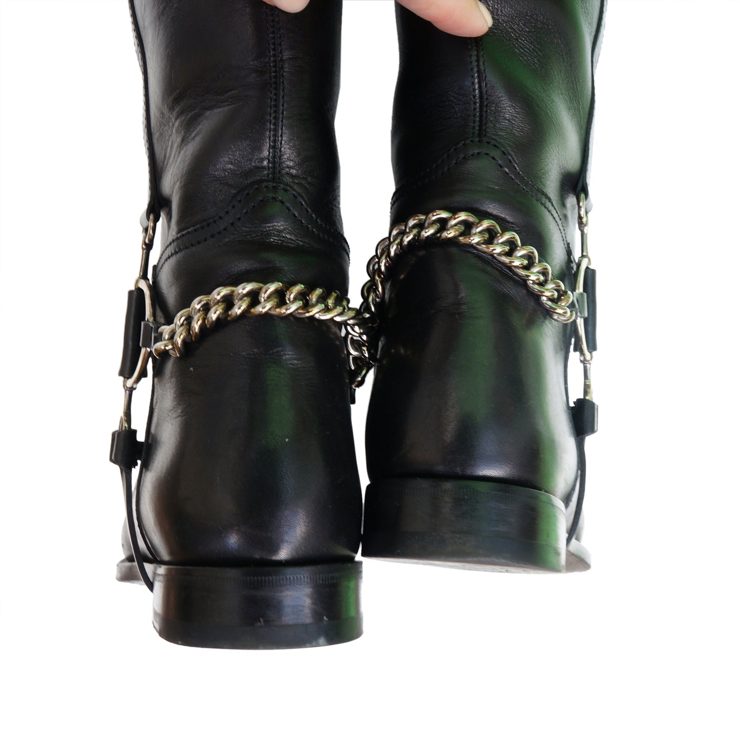Ralph Lauren Black Leather Knee High Riding Boots