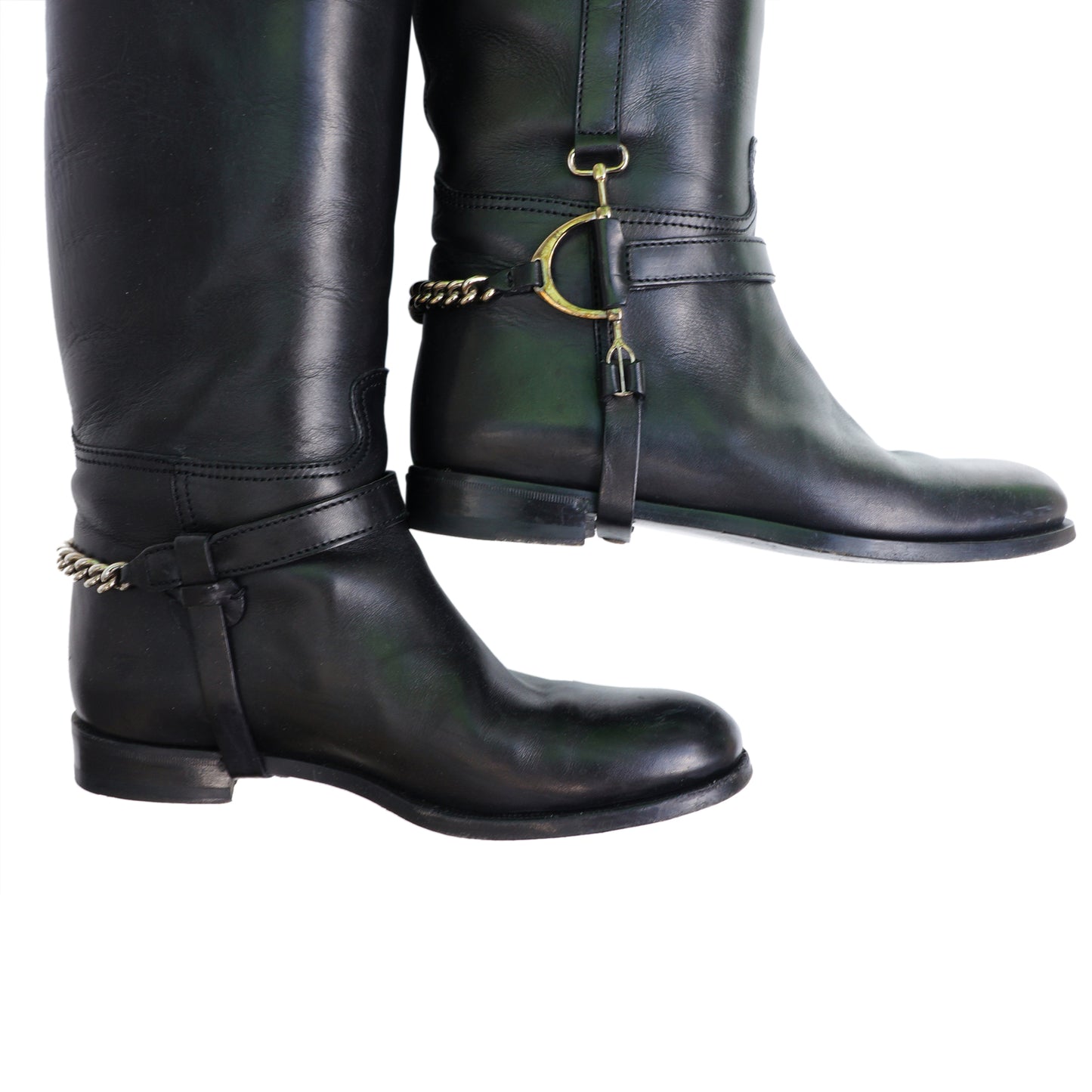 Ralph Lauren Black Leather Knee High Riding Boots