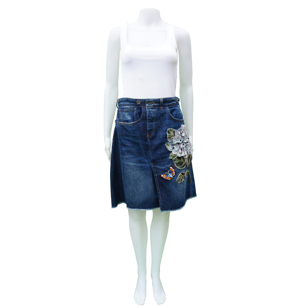 Dolce & Gabbana Floral Applique Denim Skirt