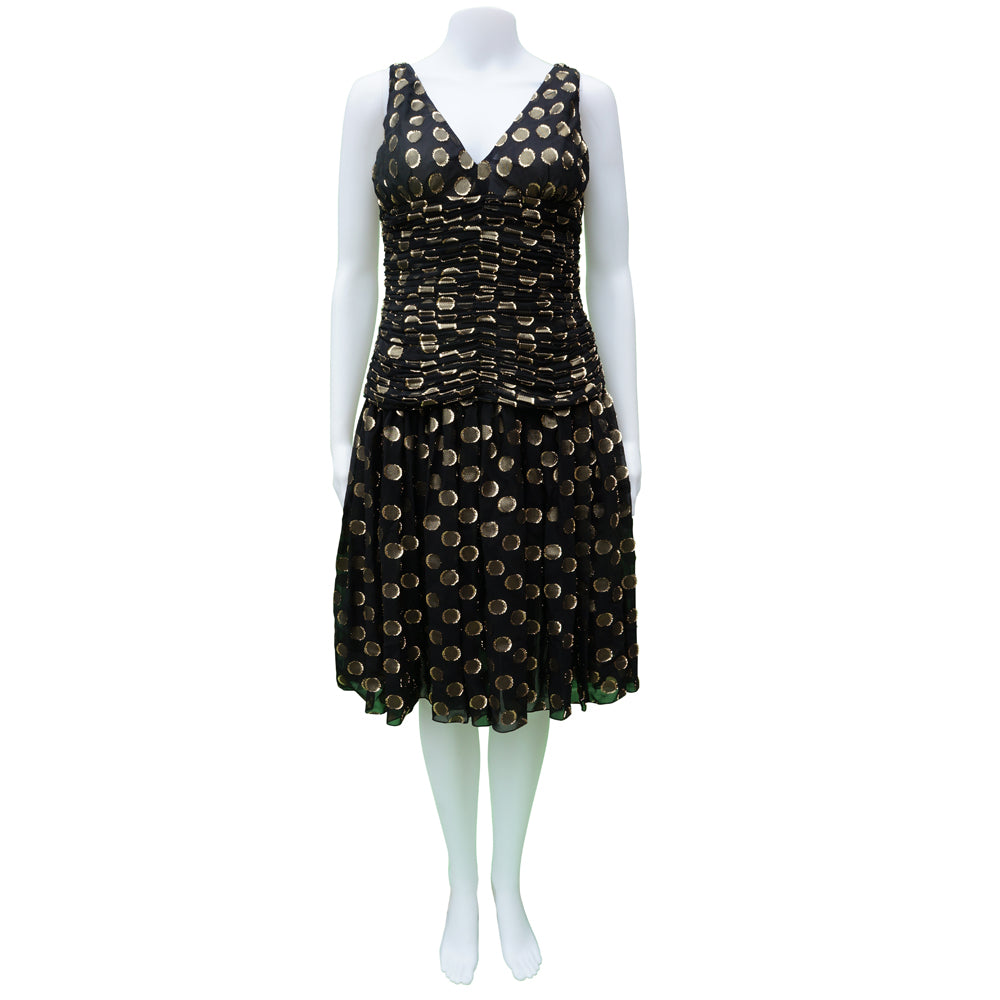 Dolce & Gabbana Gold Polka Dot Ruched Middle Cocktail Dress