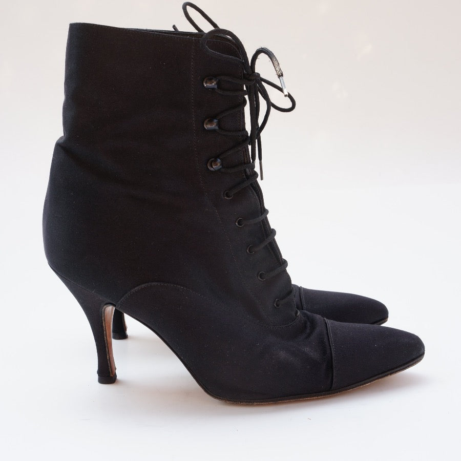 Gucci Satin Black Lace Up Boots