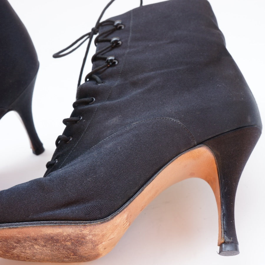 Gucci Satin Black Lace Up Boots