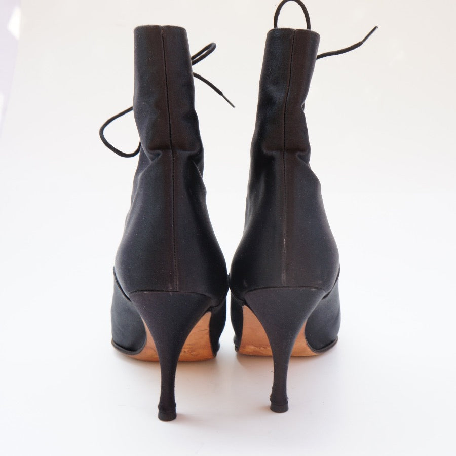 Gucci Satin Black Lace Up Boots