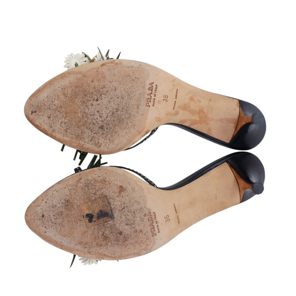 PRADA Leather Floral Applique Slides