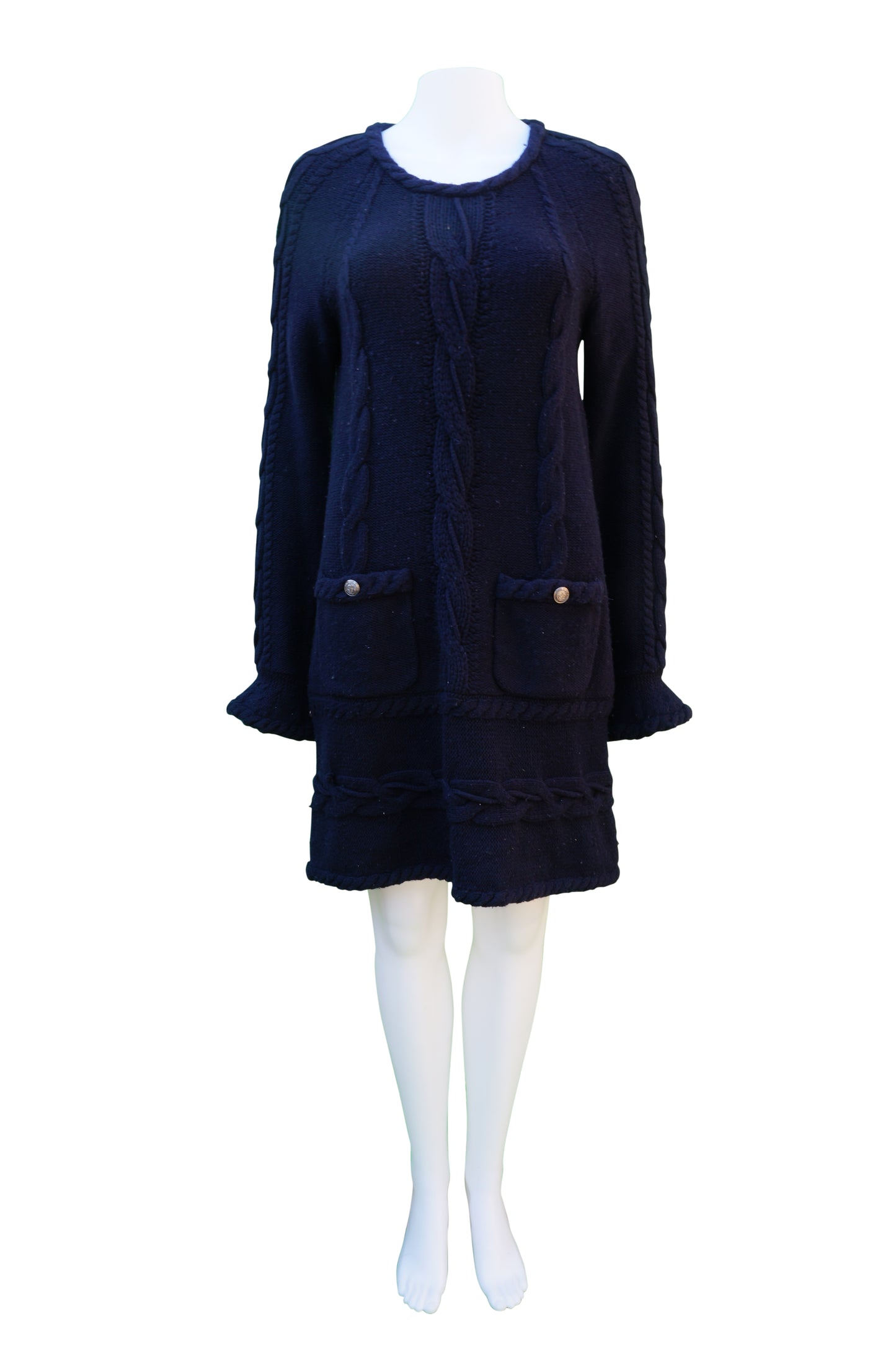Chanel Navy Knit Sweater Dress Mid length wool cashmere