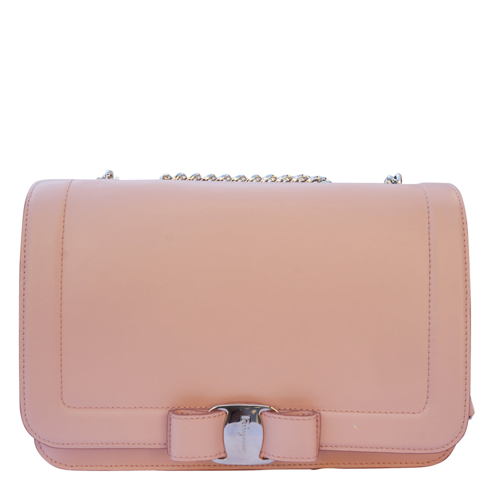 SALVATORE FERRAGAMO Vera Bow Leather Chain-Link Crossbody Bag