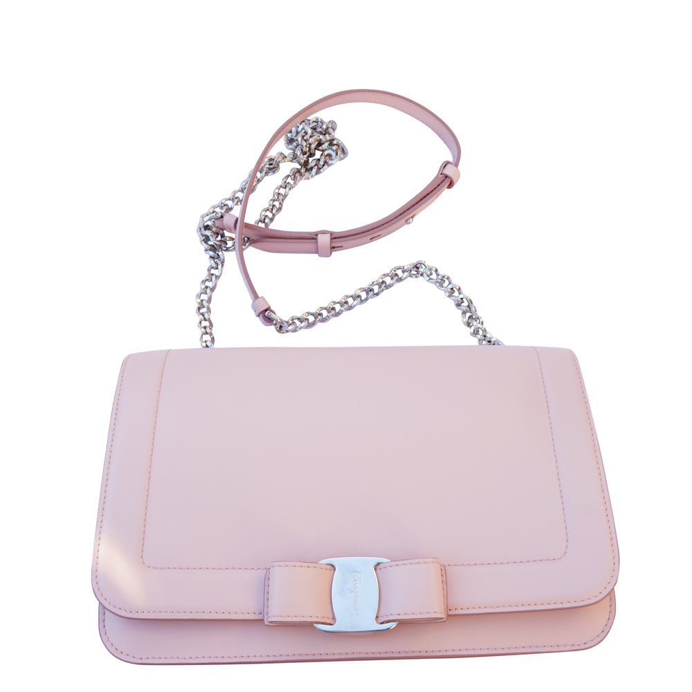 SALVATORE FERRAGAMO Vera Bow Leather Chain-Link Crossbody Bag