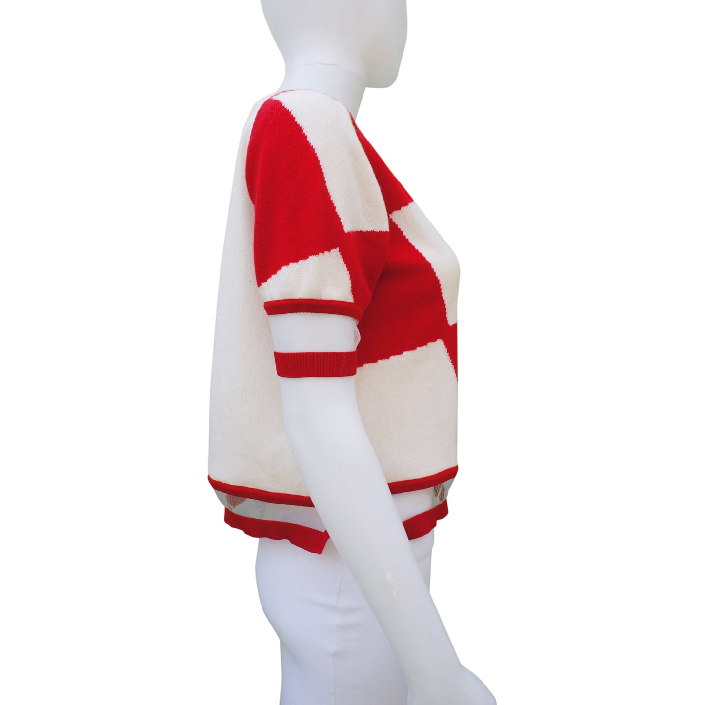 FENDI RED AND WHITE HARLEQUIN PRINT KNIT & MESH TOP - leefluxury.com