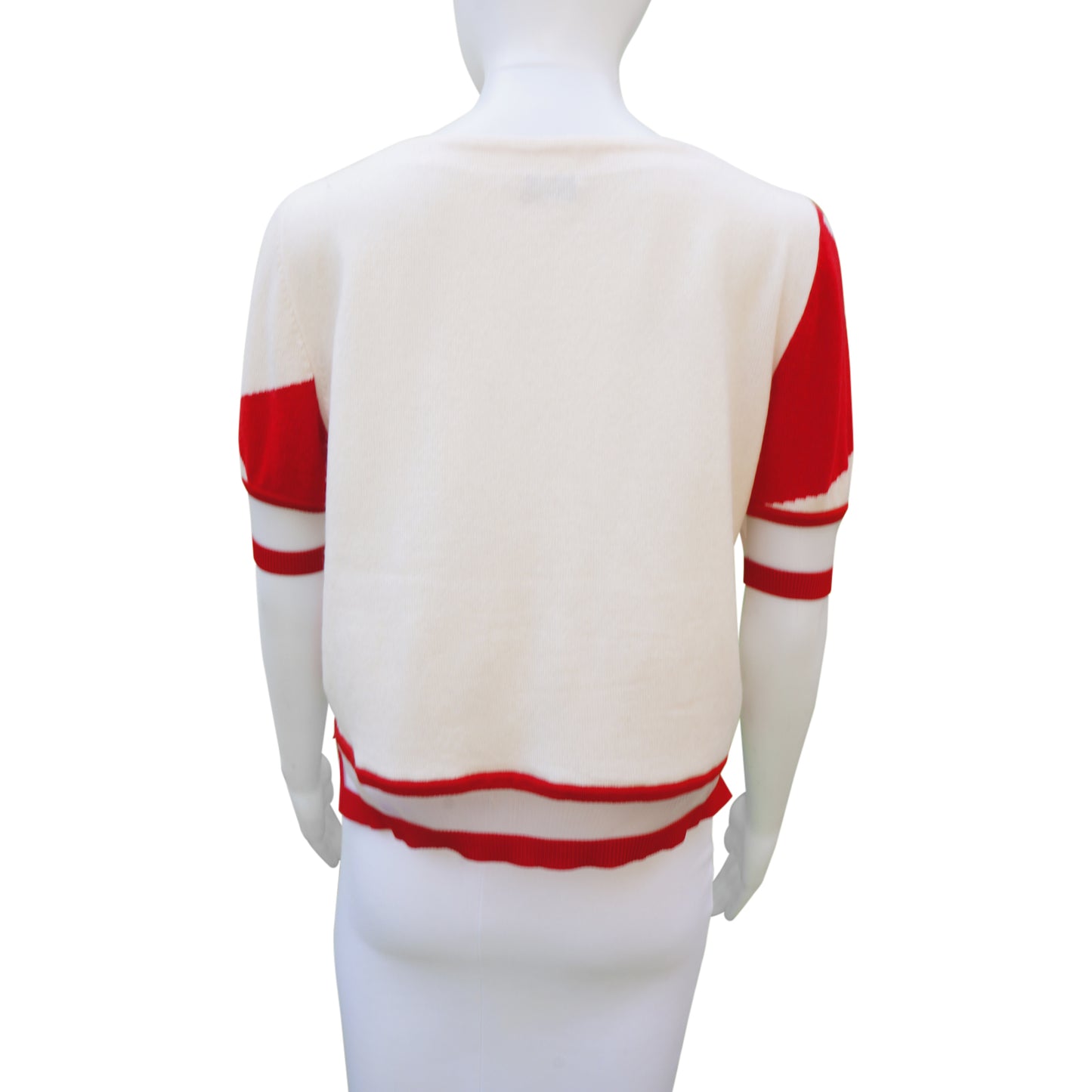 FENDI RED AND WHITE HARLEQUIN PRINT KNIT & MESH TOP - leefluxury.com