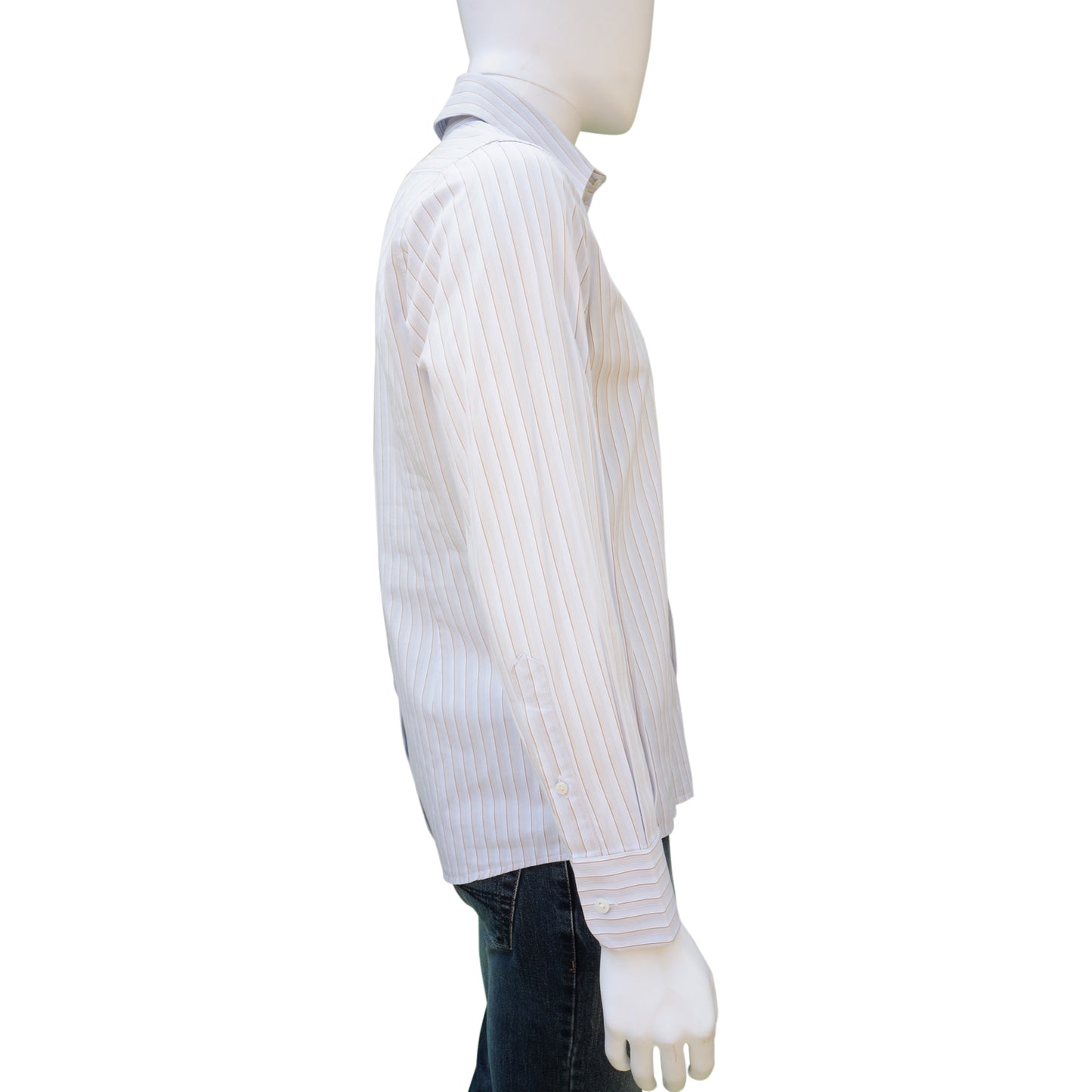 DOLCE & GABBANA GRAY BROWN PINSTRIPE WOVEN BUTTON-UP SHIRT - leefluxury.com