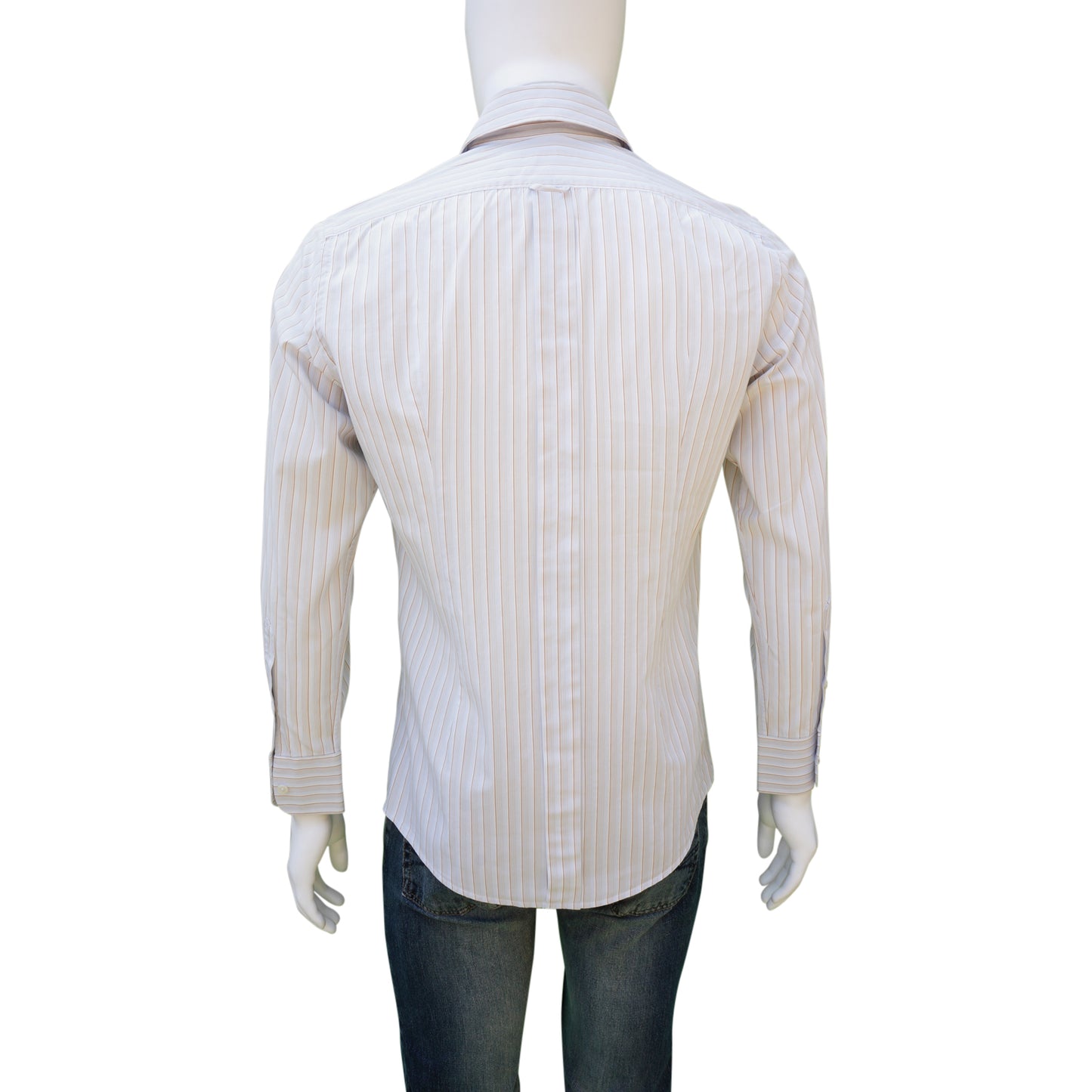DOLCE & GABBANA GRAY BROWN PINSTRIPE WOVEN BUTTON-UP SHIRT - leefluxury.com