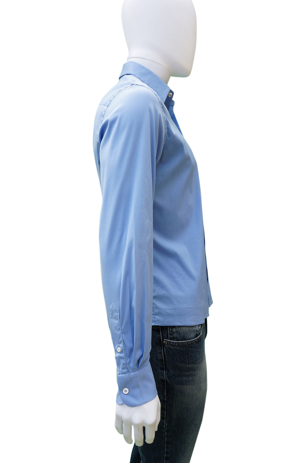 PRADA BLUE WOVEN BUTTON-UP SHIRT - leefluxury.com