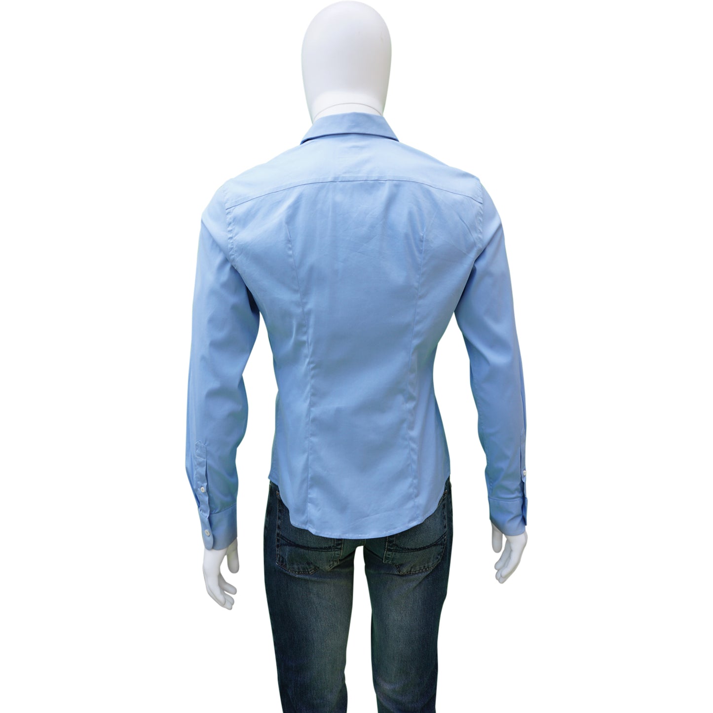 PRADA BLUE WOVEN BUTTON-UP SHIRT - leefluxury.com