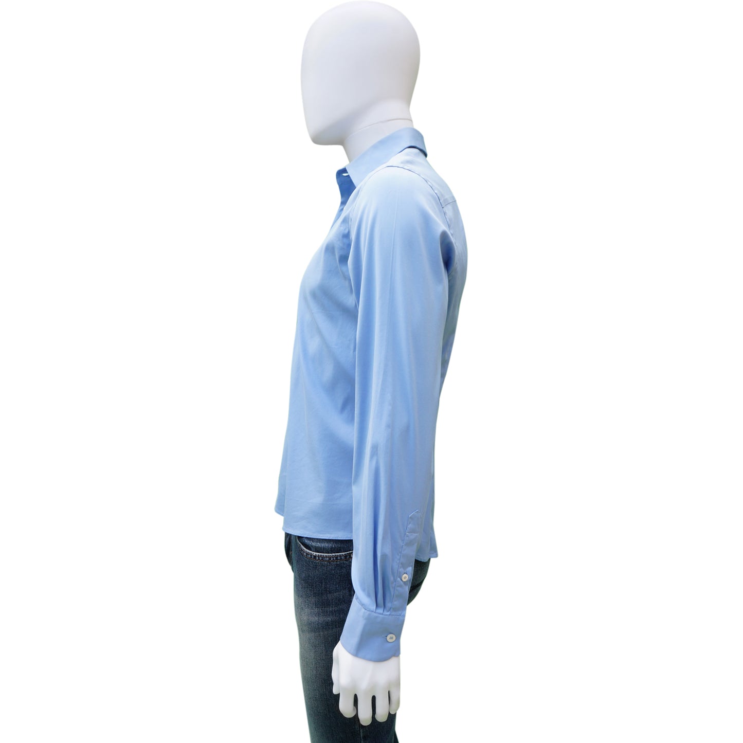 PRADA BLUE WOVEN BUTTON-UP SHIRT - leefluxury.com
