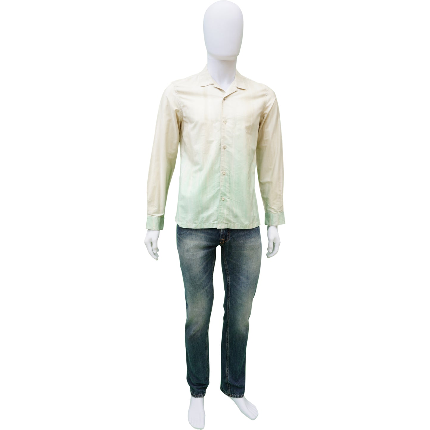 PRADA GREEN OMBRE BUTTON UP SHIRT - leefluxury.com