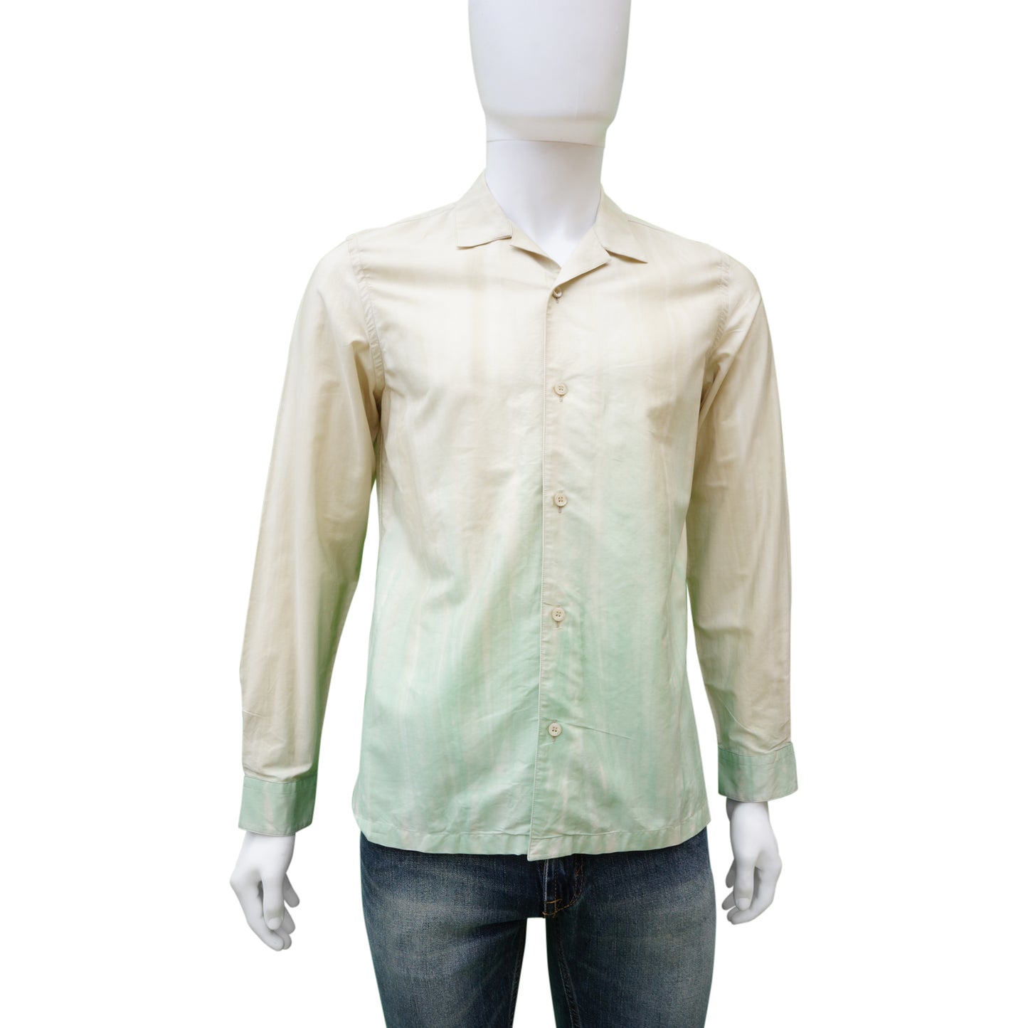 PRADA GREEN OMBRE BUTTON UP SHIRT - leefluxury.com