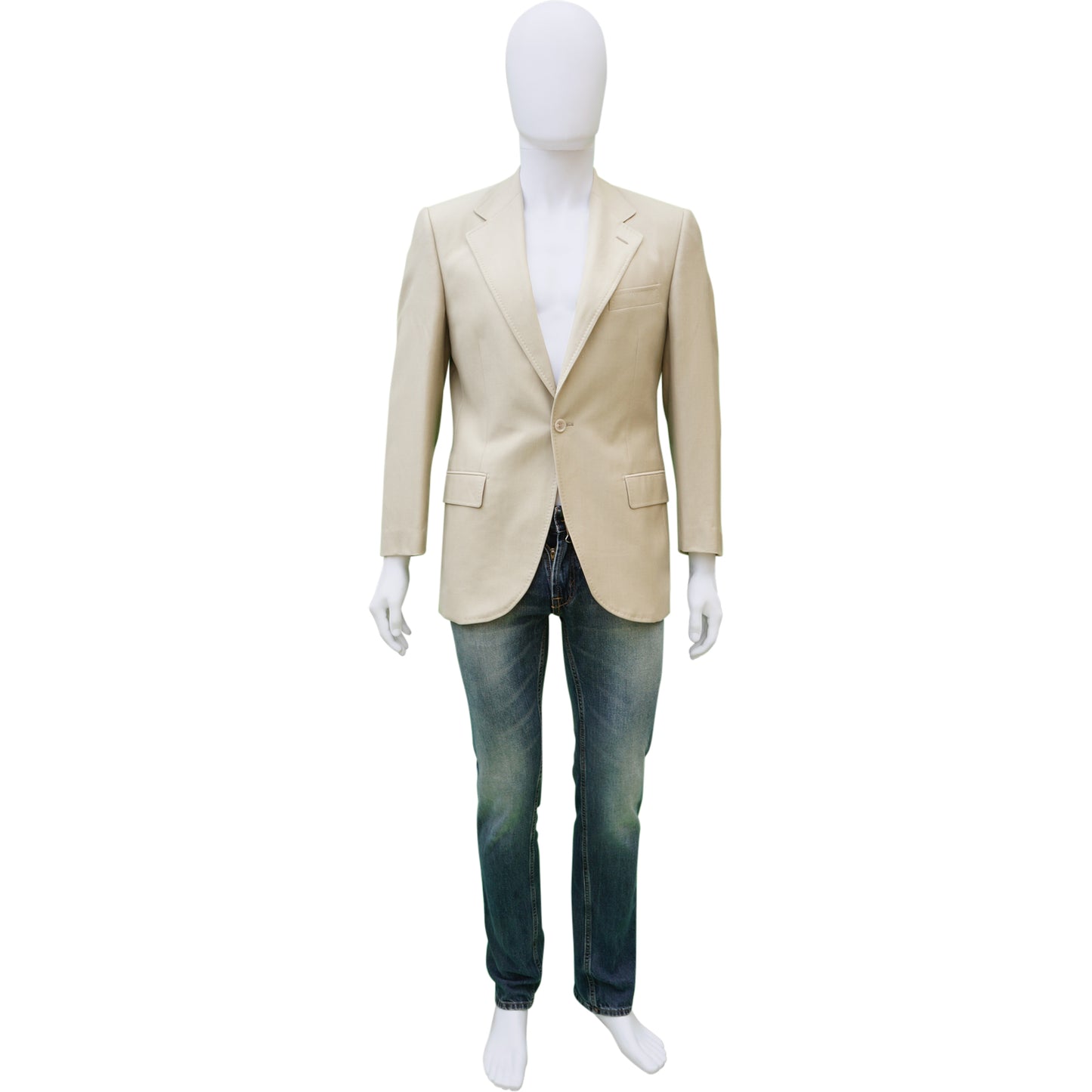 DOLCE & GABBANA TAN VIRGIN WOOL-BLEND TWO-BUTTON BLAZER - leefluxury.com