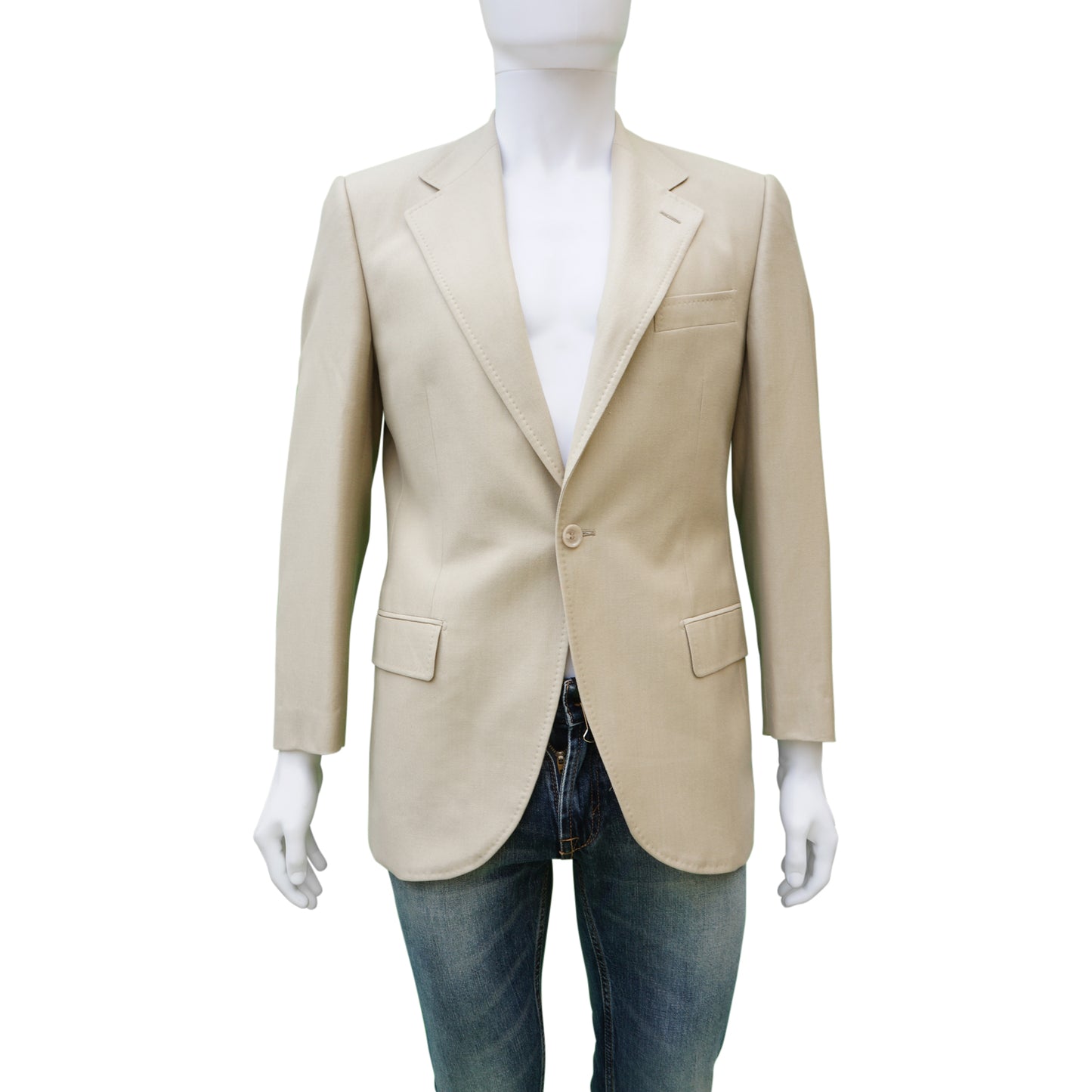 DOLCE & GABBANA TAN VIRGIN WOOL-BLEND TWO-BUTTON BLAZER - leefluxury.com