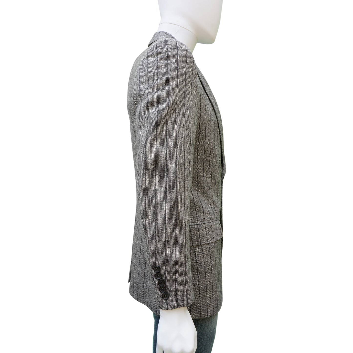 GUCCI GRAY PINSTRIPE TWEED WOOL BLAZER - leefluxury.com