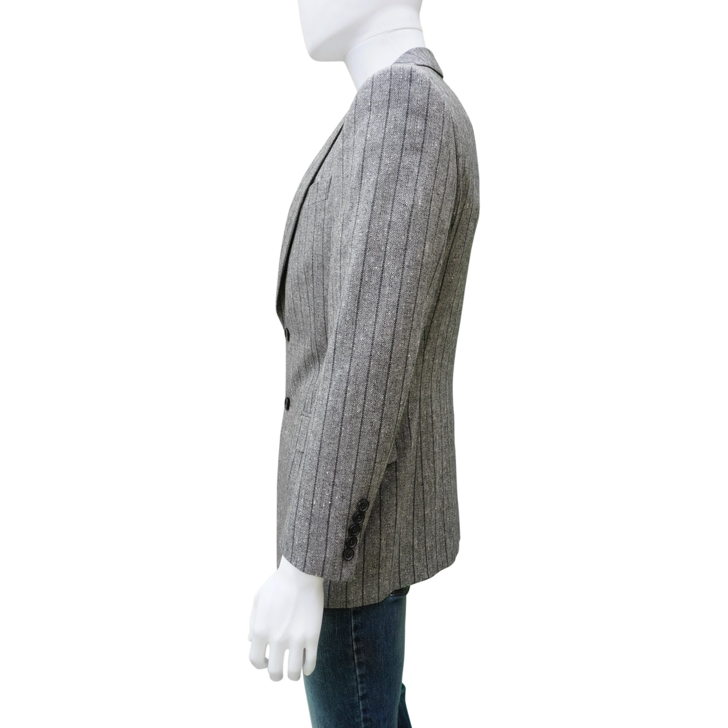 GUCCI GRAY PINSTRIPE TWEED WOOL BLAZER - leefluxury.com