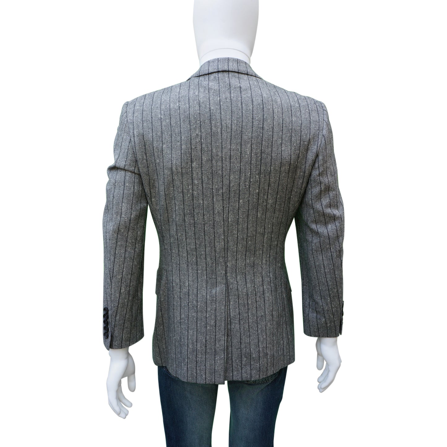 GUCCI GRAY PINSTRIPE TWEED WOOL BLAZER - leefluxury.com