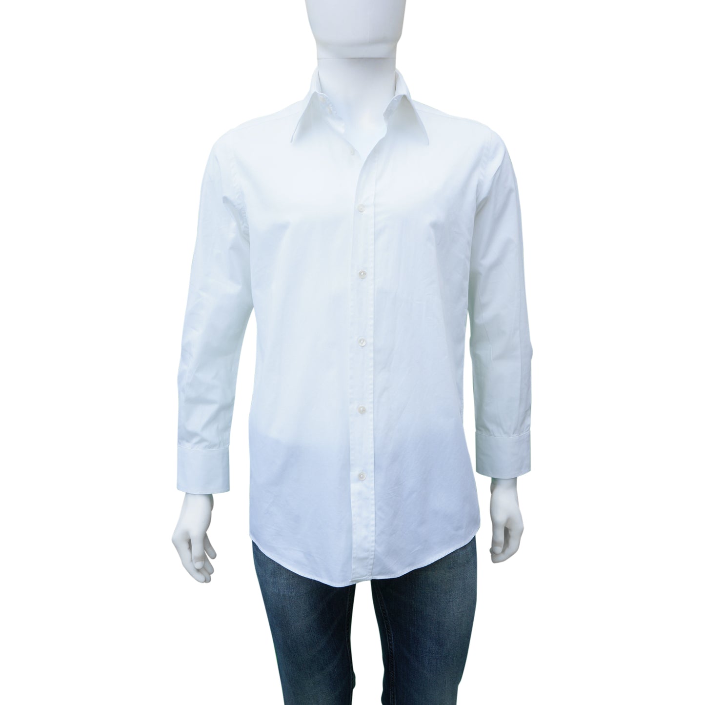 DOLCE & GABBANA WHITE COTTON BUTTON-UP SHIRT - leefluxury.com