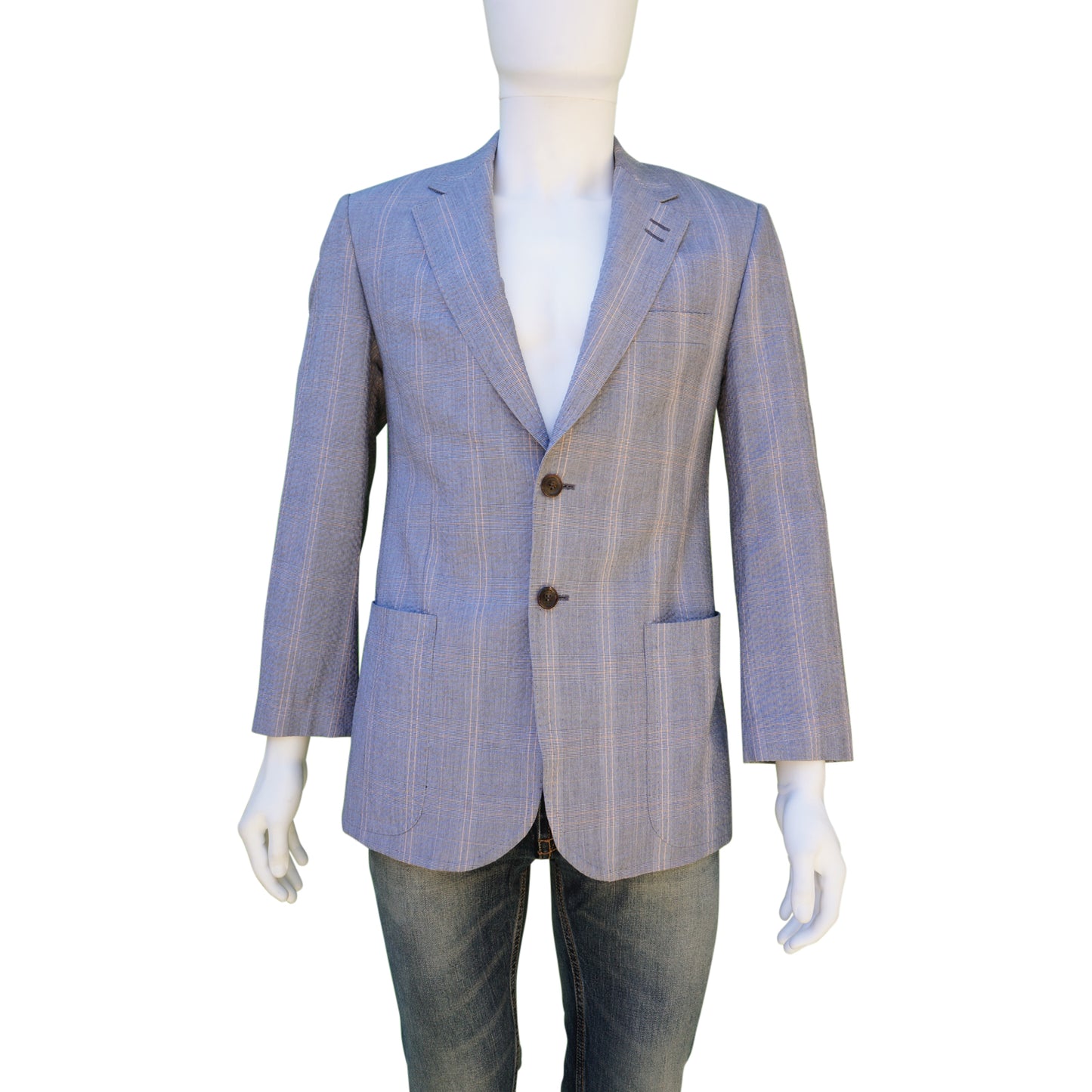 PAUL SMITH BLUE PLAID COTTON SEERSUCKER SPORT COAT - leefluxury.com