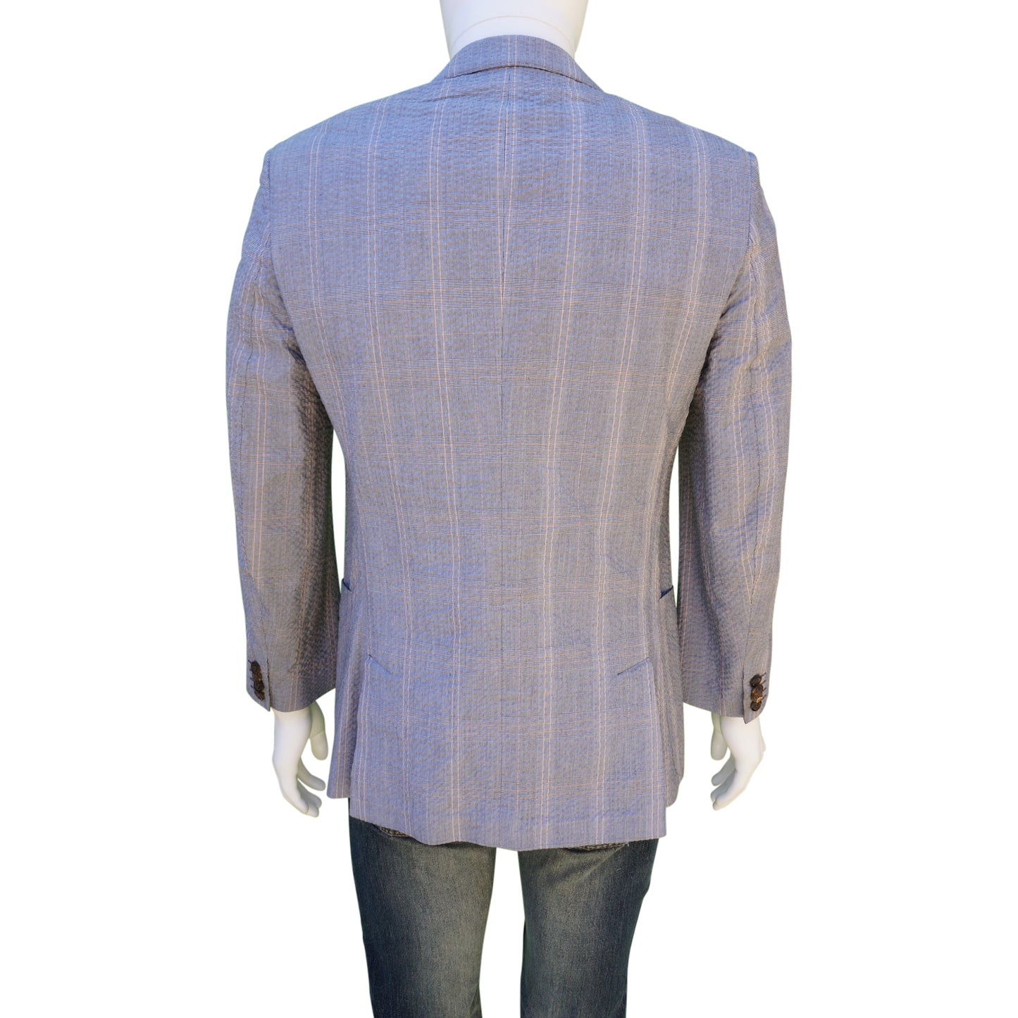 PAUL SMITH BLUE PLAID COTTON SEERSUCKER SPORT COAT - leefluxury.com