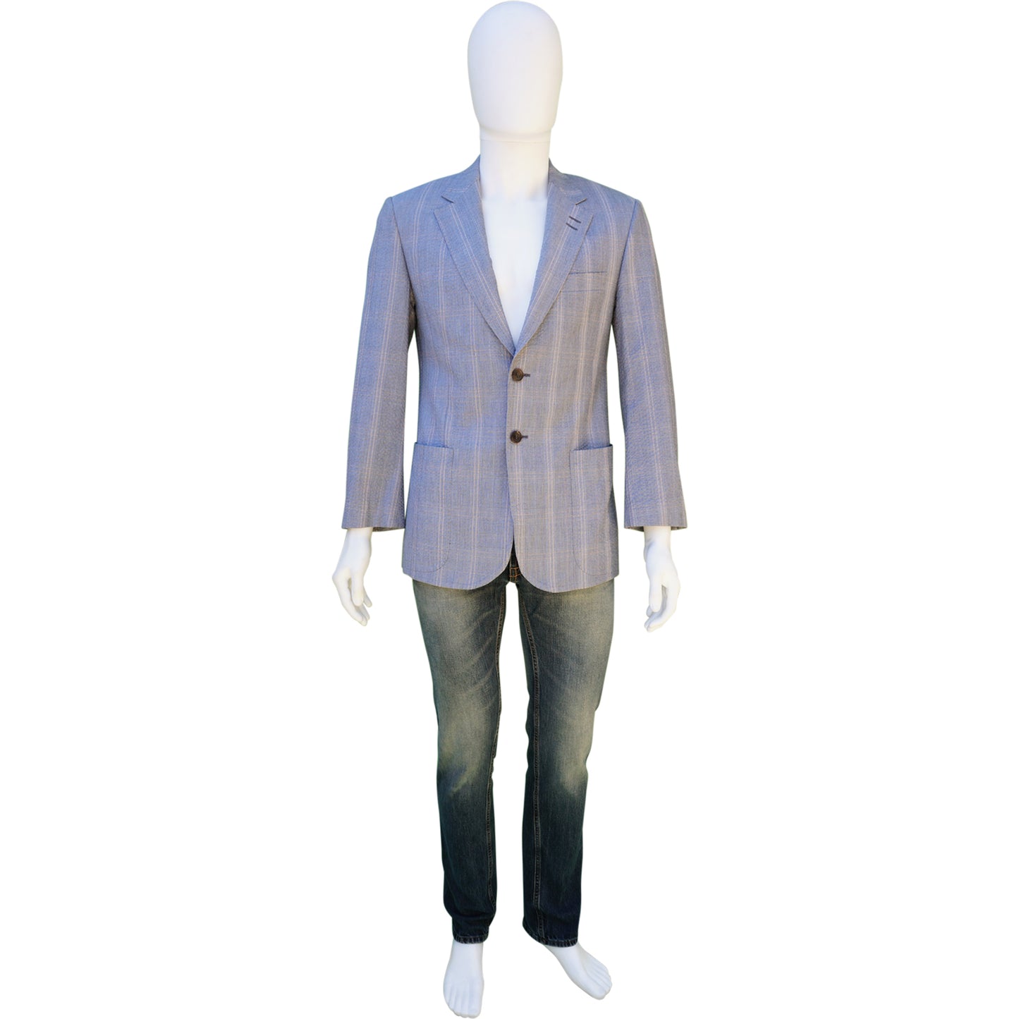 PAUL SMITH BLUE PLAID COTTON SEERSUCKER SPORT COAT - leefluxury.com