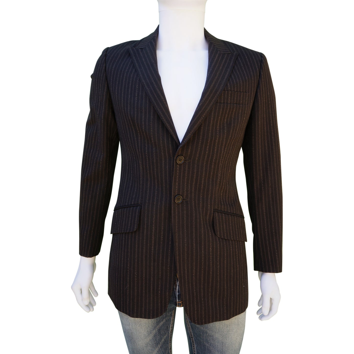 PS BY PAUL SMITH PINSTRIPE BROWN WOOL THREE-BUTTON BLAZER - leefluxury.com