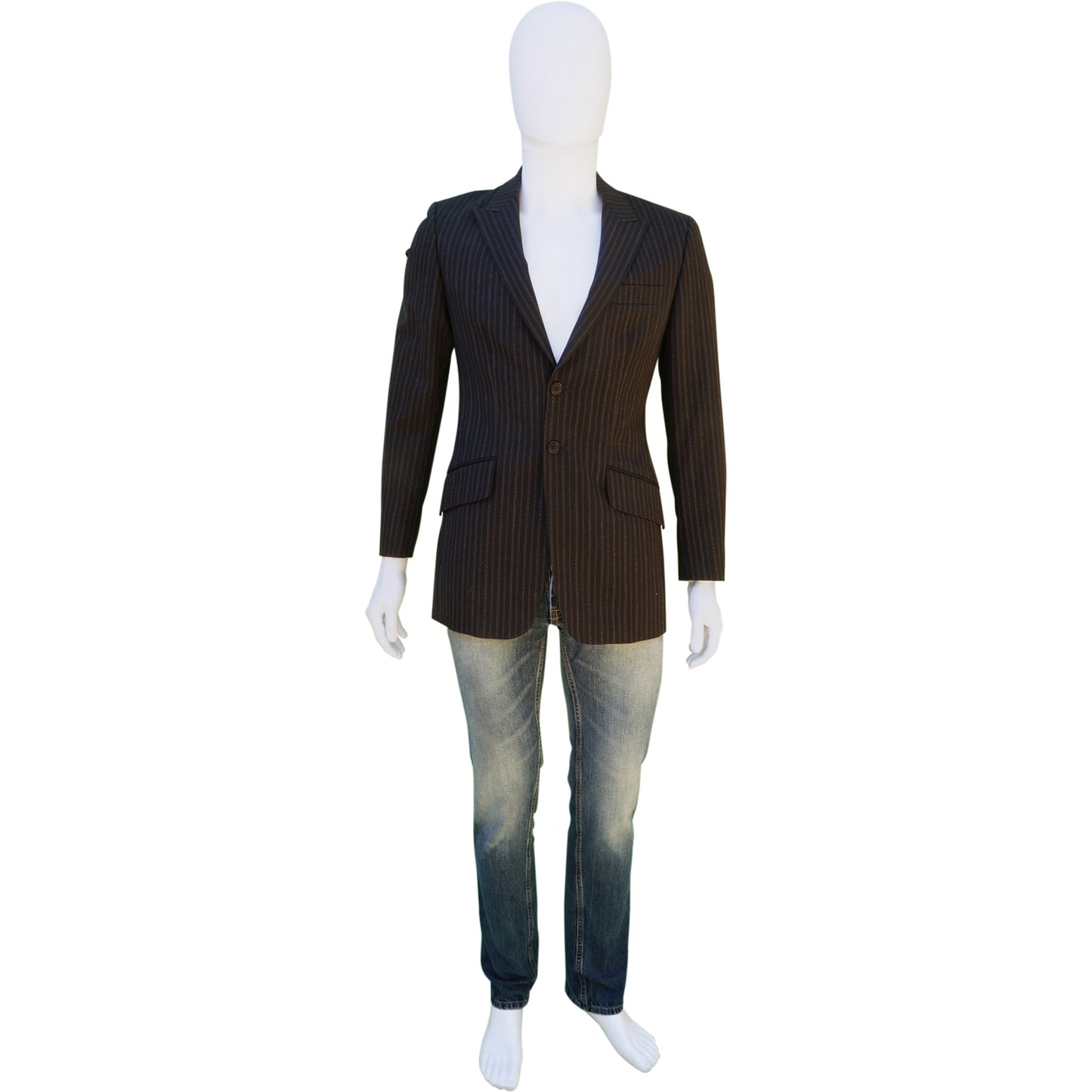 PS BY PAUL SMITH PINSTRIPE BROWN WOOL THREE-BUTTON BLAZER - leefluxury.com