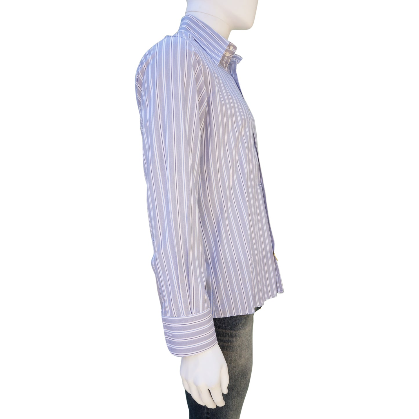 DOLCE & GABBANA BLUE WHITE STRIPED COTTON BUTTON-UP SHIRT - leefluxury.com