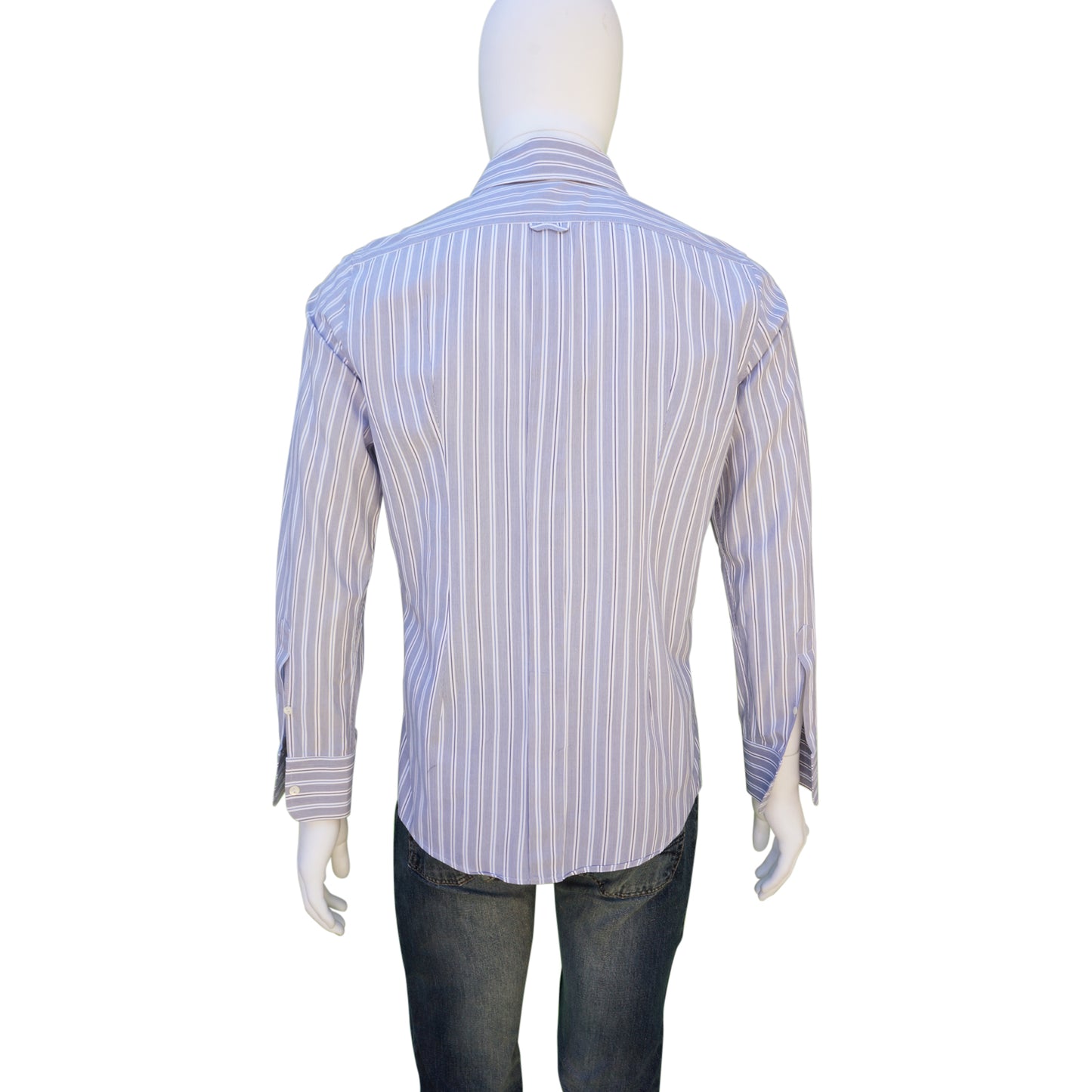 DOLCE & GABBANA BLUE WHITE STRIPED COTTON BUTTON-UP SHIRT - leefluxury.com