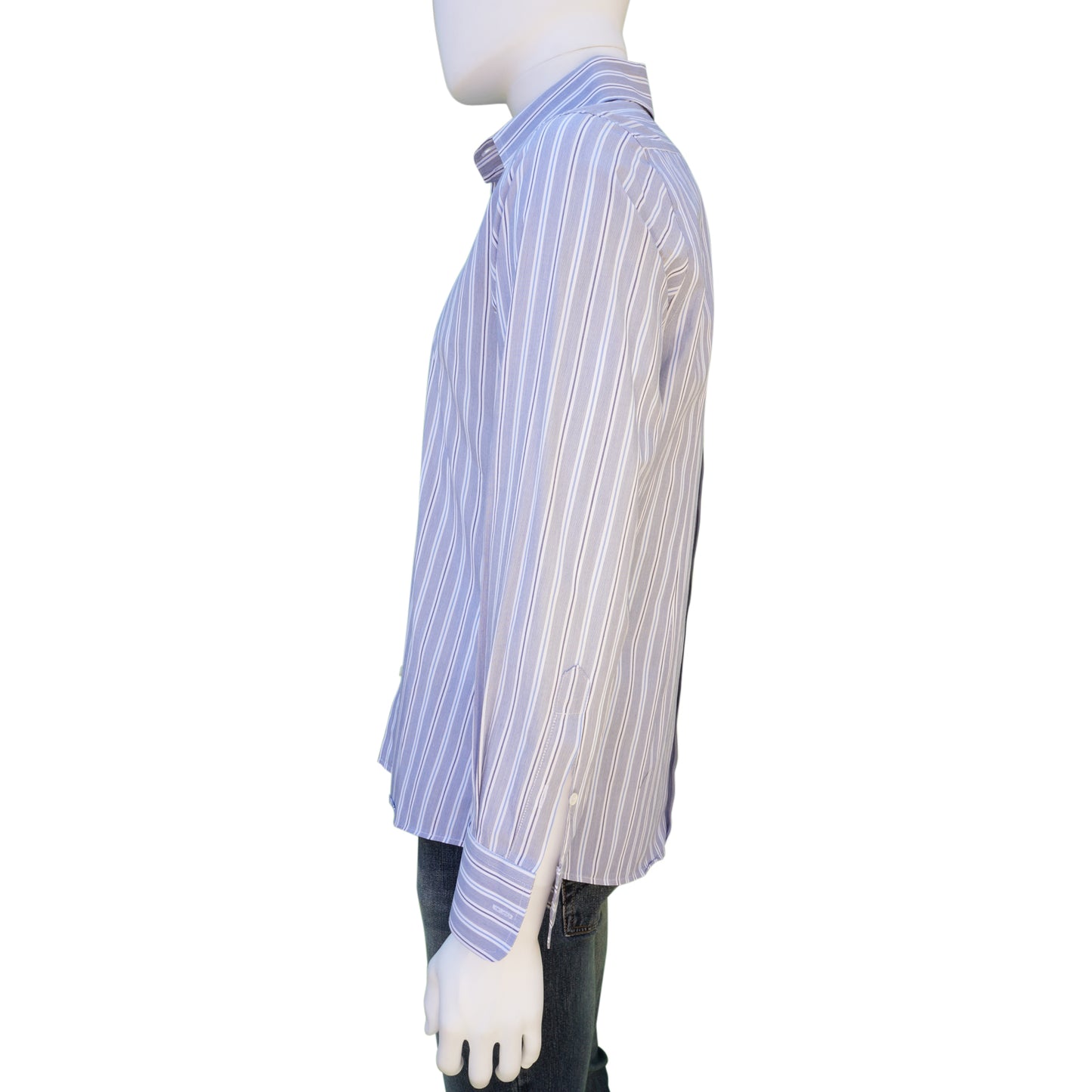 DOLCE & GABBANA BLUE WHITE STRIPED COTTON BUTTON-UP SHIRT - leefluxury.com
