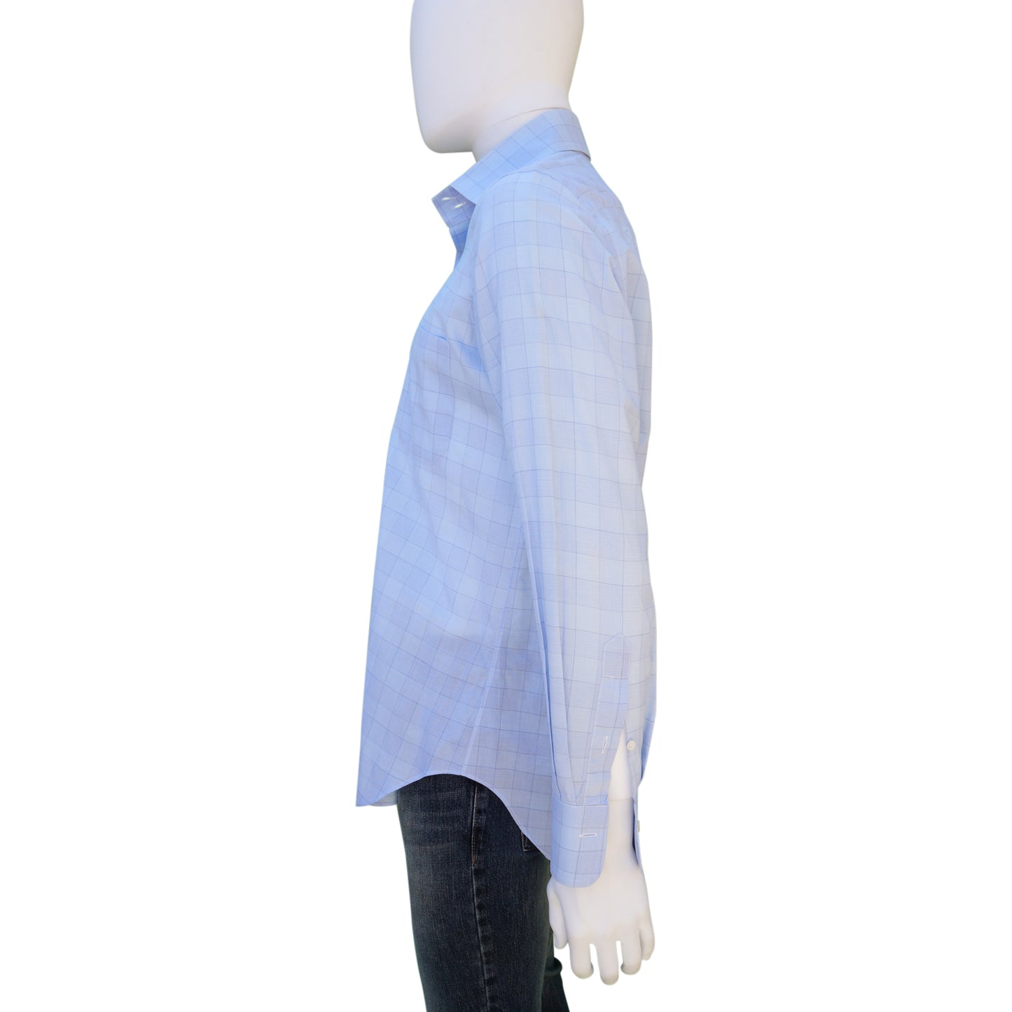 ANDREA FINAMORE BLUE CHECK COTTON BUTTON-UP SHIRT - leefluxury.com