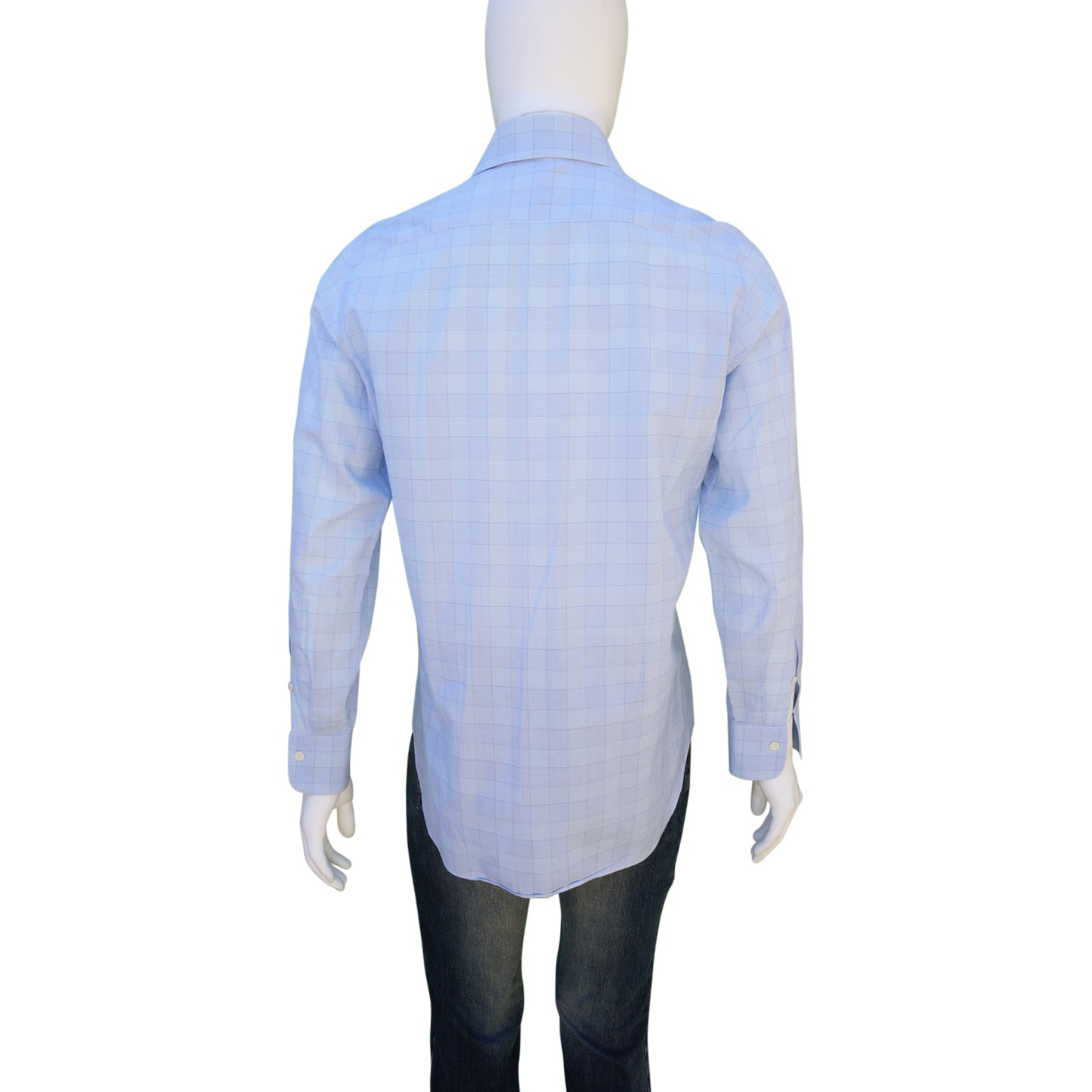 ANDREA FINAMORE BLUE CHECK COTTON BUTTON-UP SHIRT - leefluxury.com