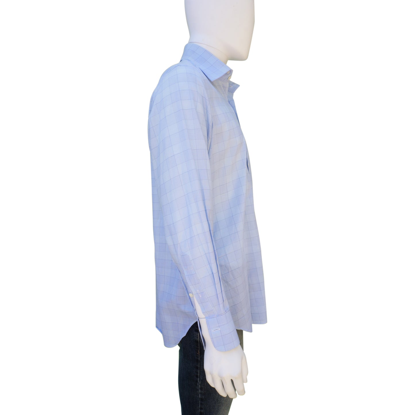 ANDREA FINAMORE BLUE CHECK COTTON BUTTON-UP SHIRT - leefluxury.com