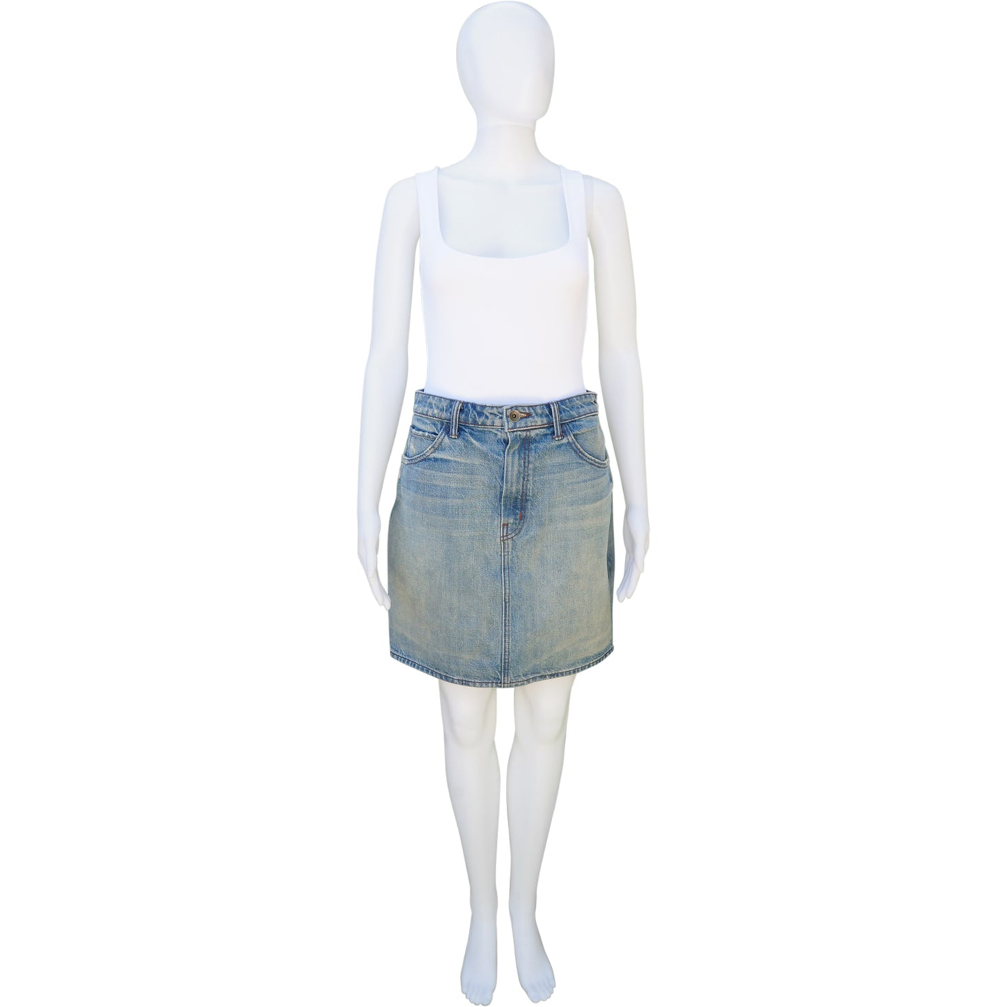 HELMUT LANG DISTRESSED DENIM MINI SKIRT - leefluxury.com